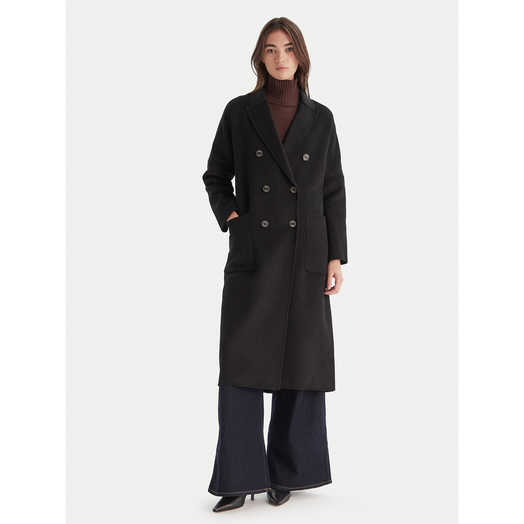 ViCOLO Wollmantel TF0001 Schwarz Regular Fit