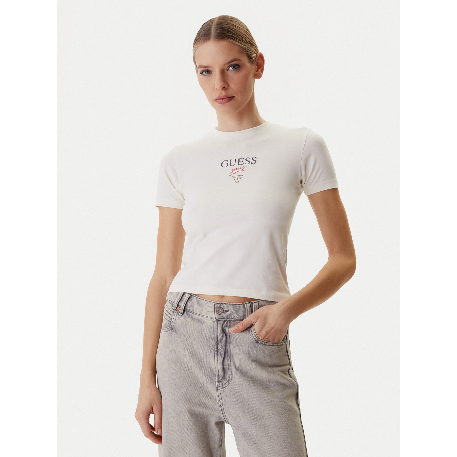 Guess Jeans T-Shirt W6RI15 J1314 Εκρού Regular Fit