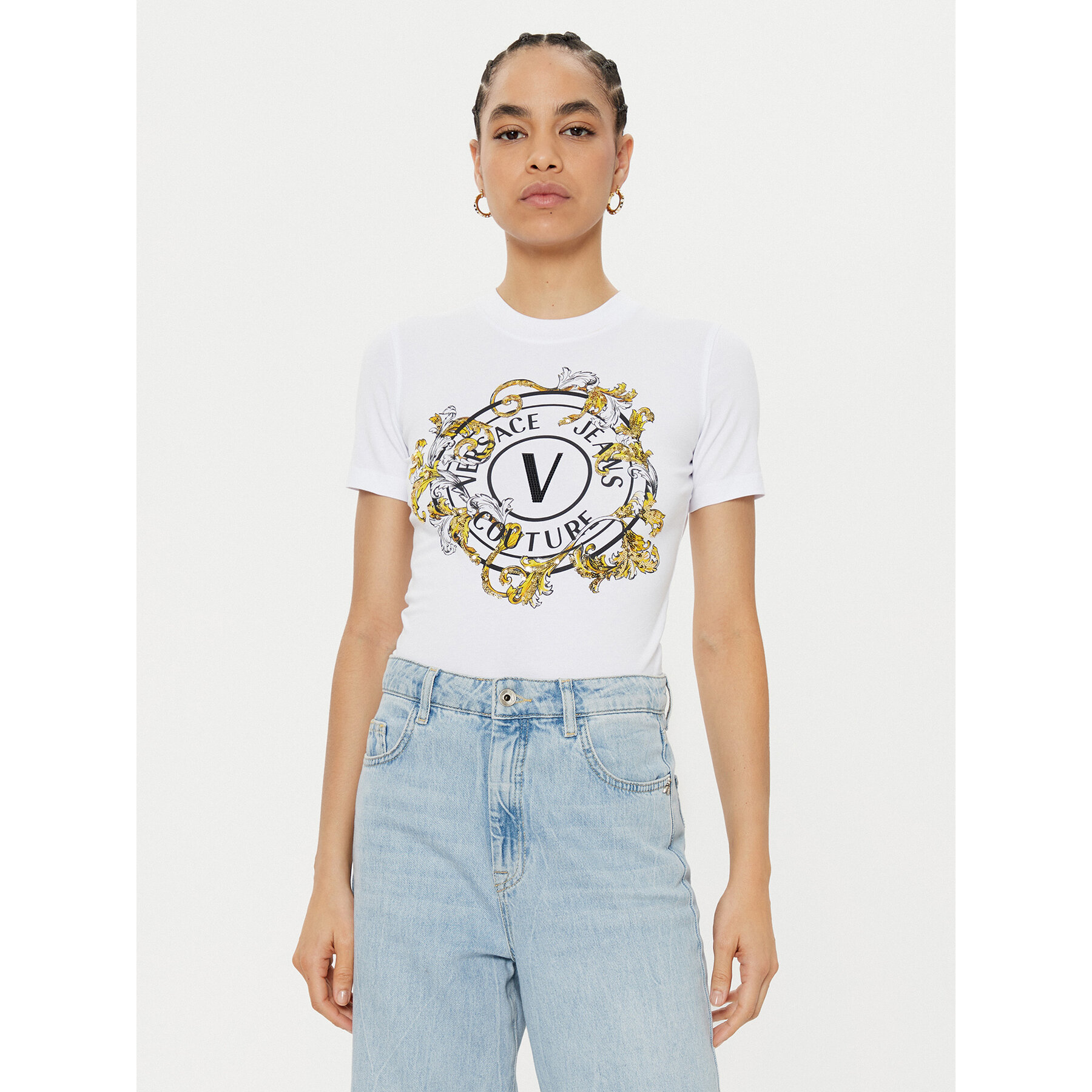Versace Jeans Couture Póló 78HAHC01 Fehér Regular Fit