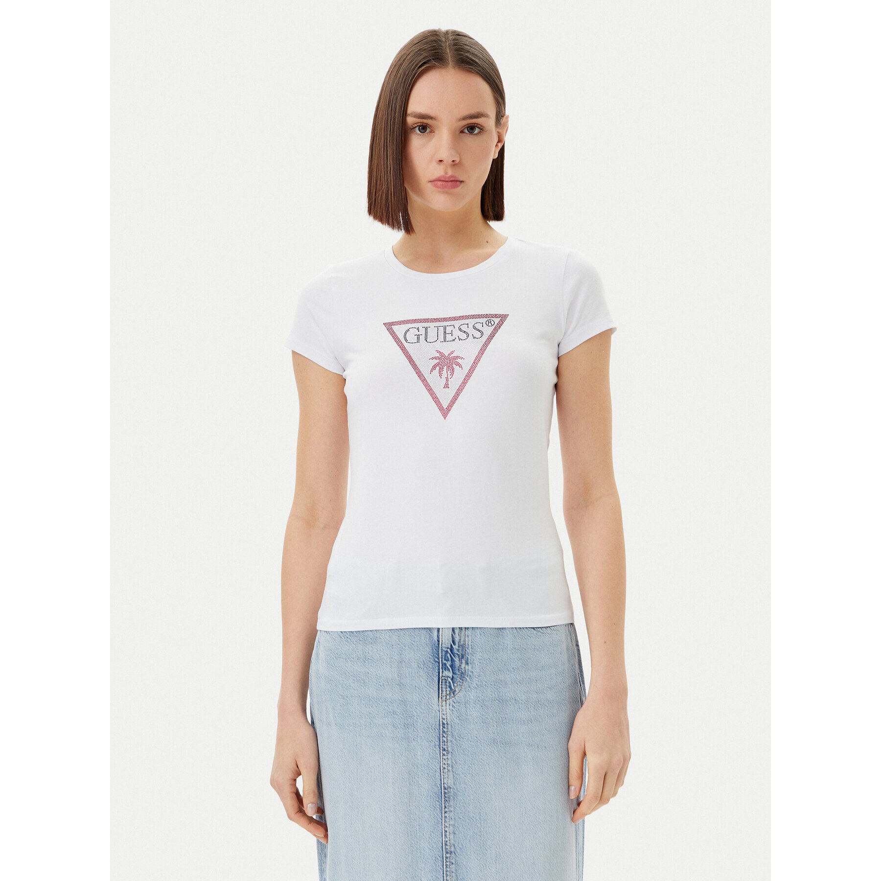 Guess T-Shirt E5GI08 J1314 Bianco Slim Fit