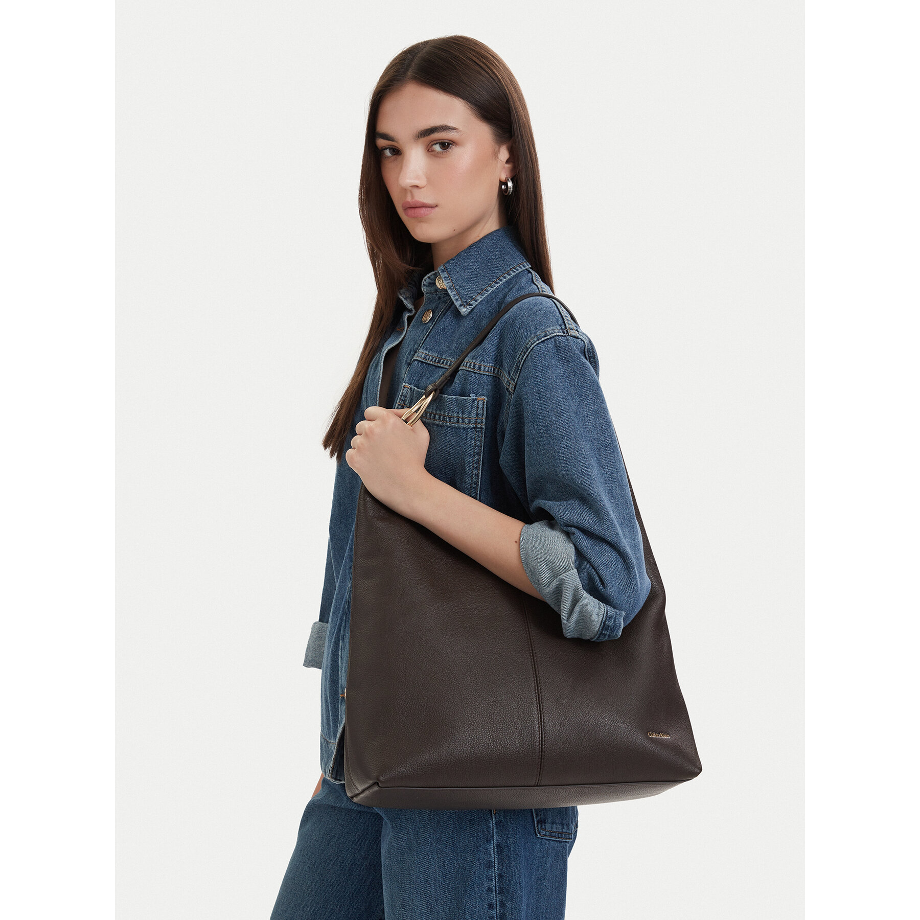 Kabelka Calvin Klein Slouchy Leather Md Shoulder Bag LV04F3543G Hnedá