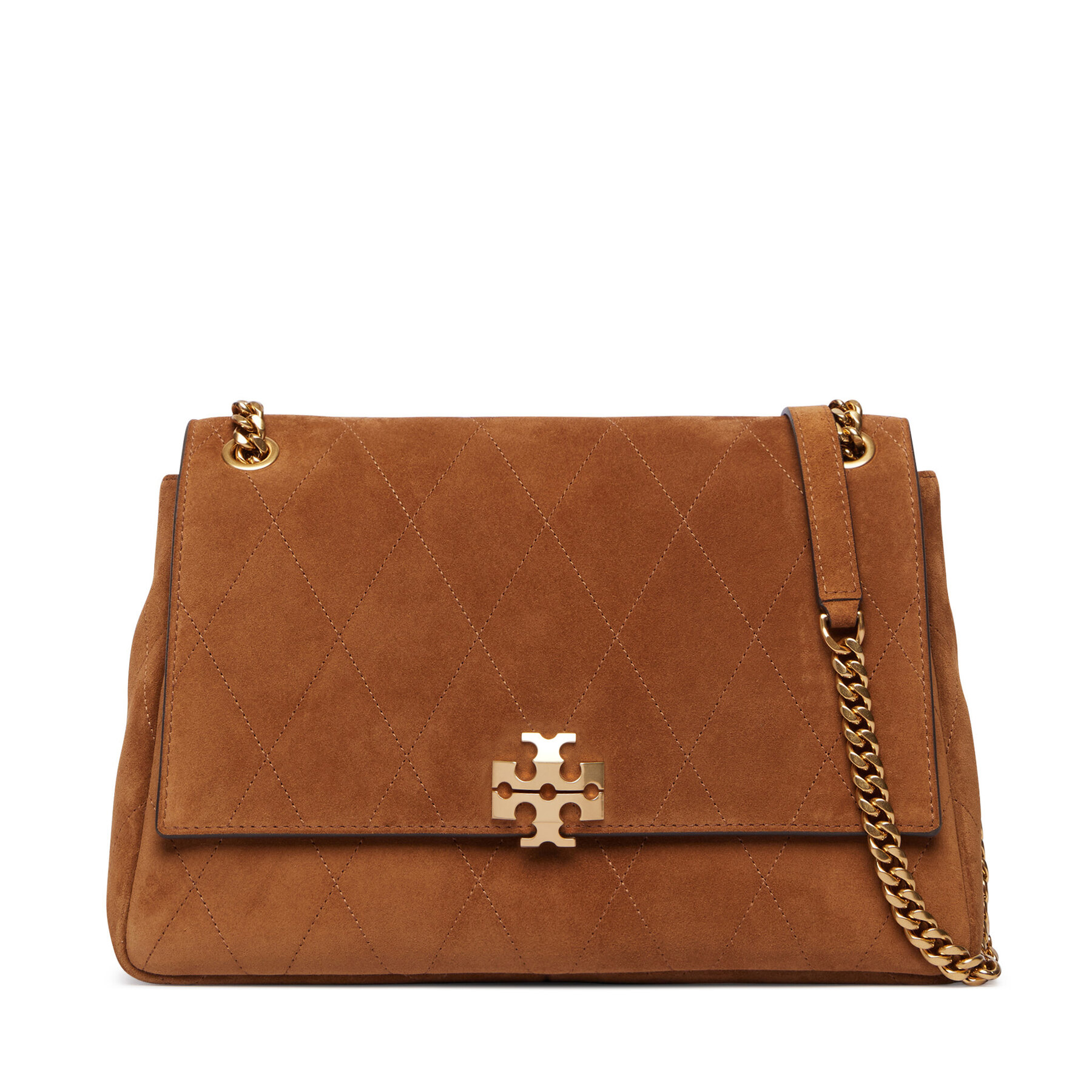 Ročna torba Tory Burch Charlie Quilted Suede Shoulder Bag 183357 Rjava