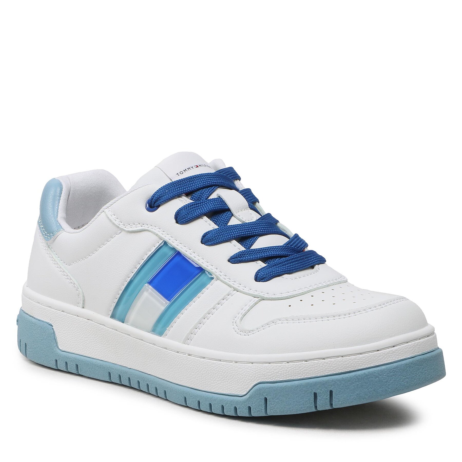 Sneakers Tommy Hilfiger Flag Low Cut Lace-Up Sneaker T3X9-32869-1355 S White/Sky Blue/Royal Y254 Blue/Royal imagine super redus 2022