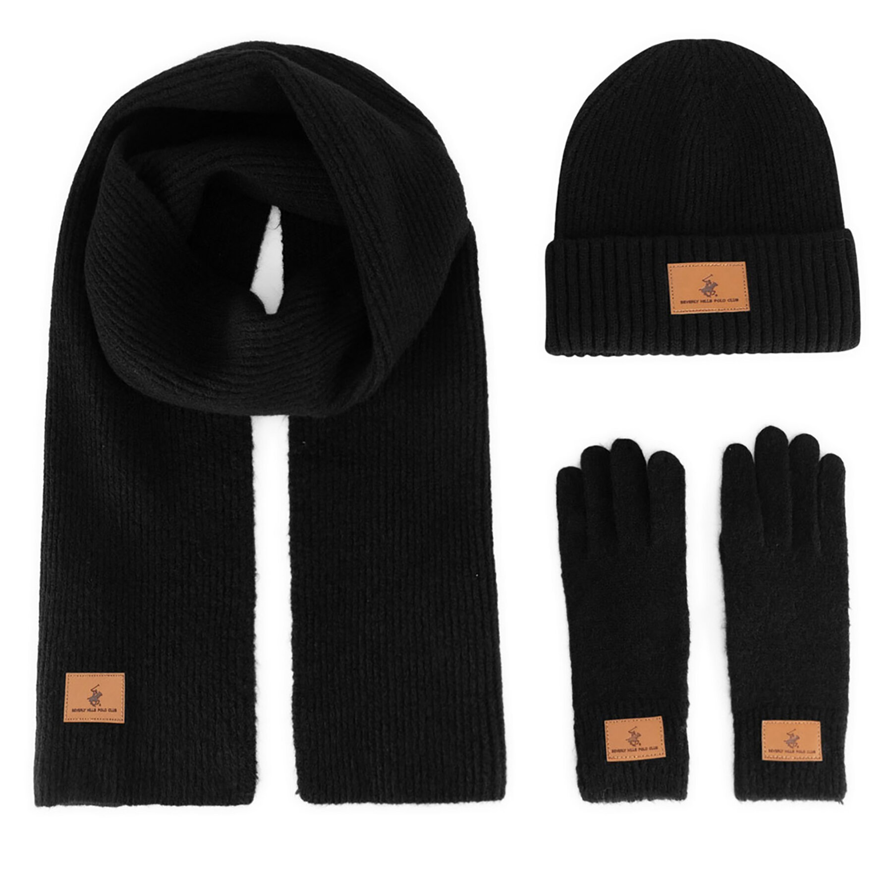 Cepures, šallītes un cimdu komplekts Beverly Hills Polo Club BHPC-MC-001-AW24 Melns