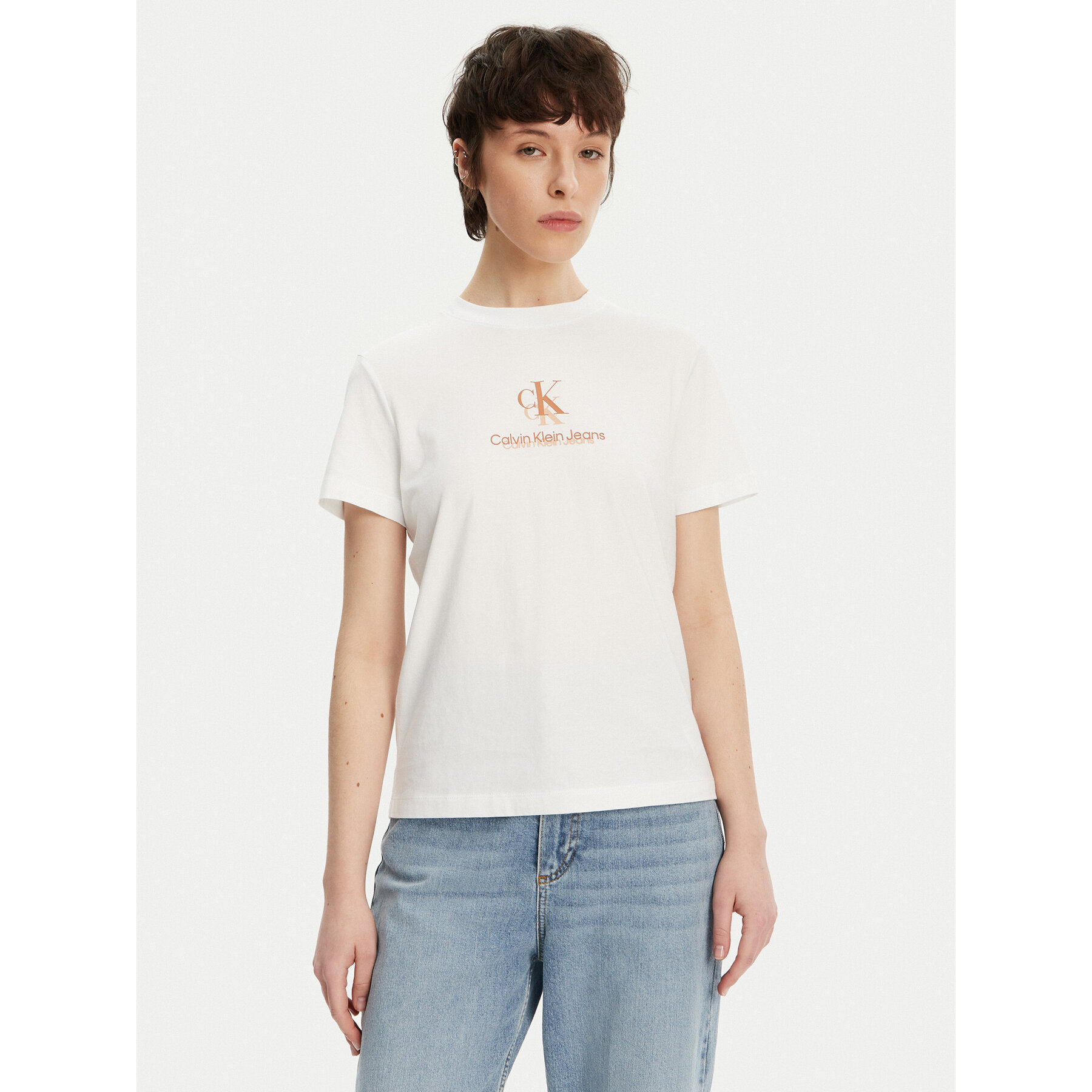 Calvin Klein Jeans Póló Shadow Graphic J20J225545 Fehér Regular Fit