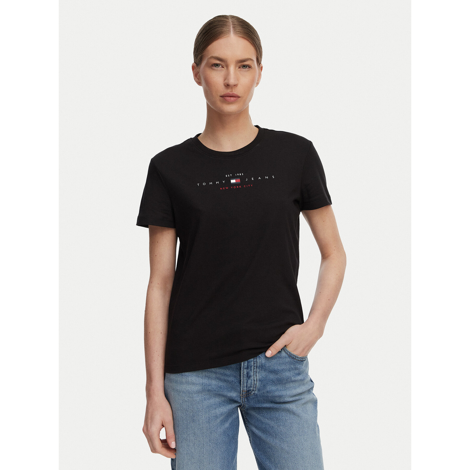 Tommy Jeans T-Shirt Linear Ss Tee DW0DW22789 Schwarz Regular Fit