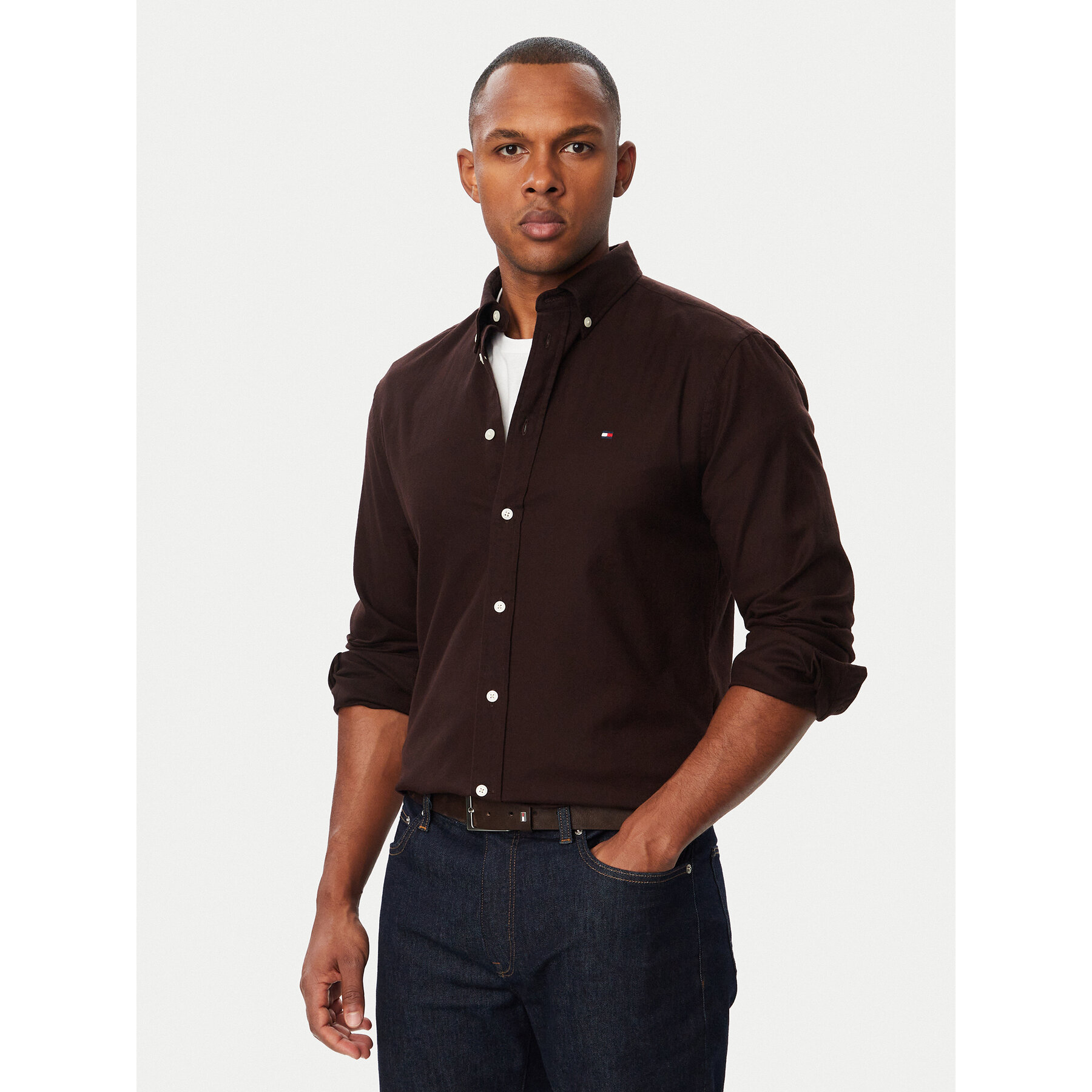 Tommy Hilfiger Hemd Flannel Solid MW0MW40469 Dunkelbraun Regular Fit