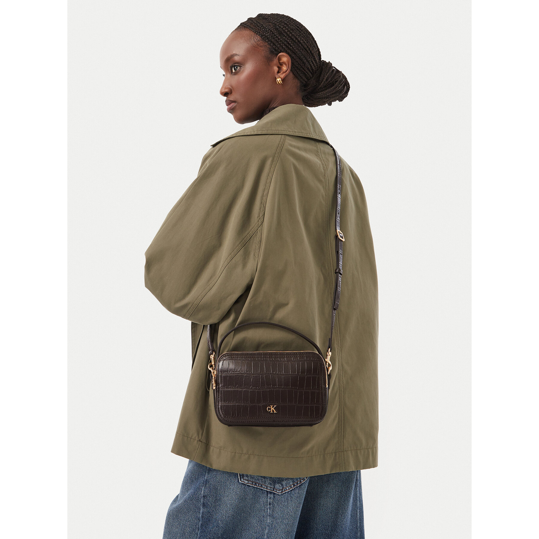 Torbica Calvin Klein Ck Croc Camera Bag LV04F3905G Tamno smeđa