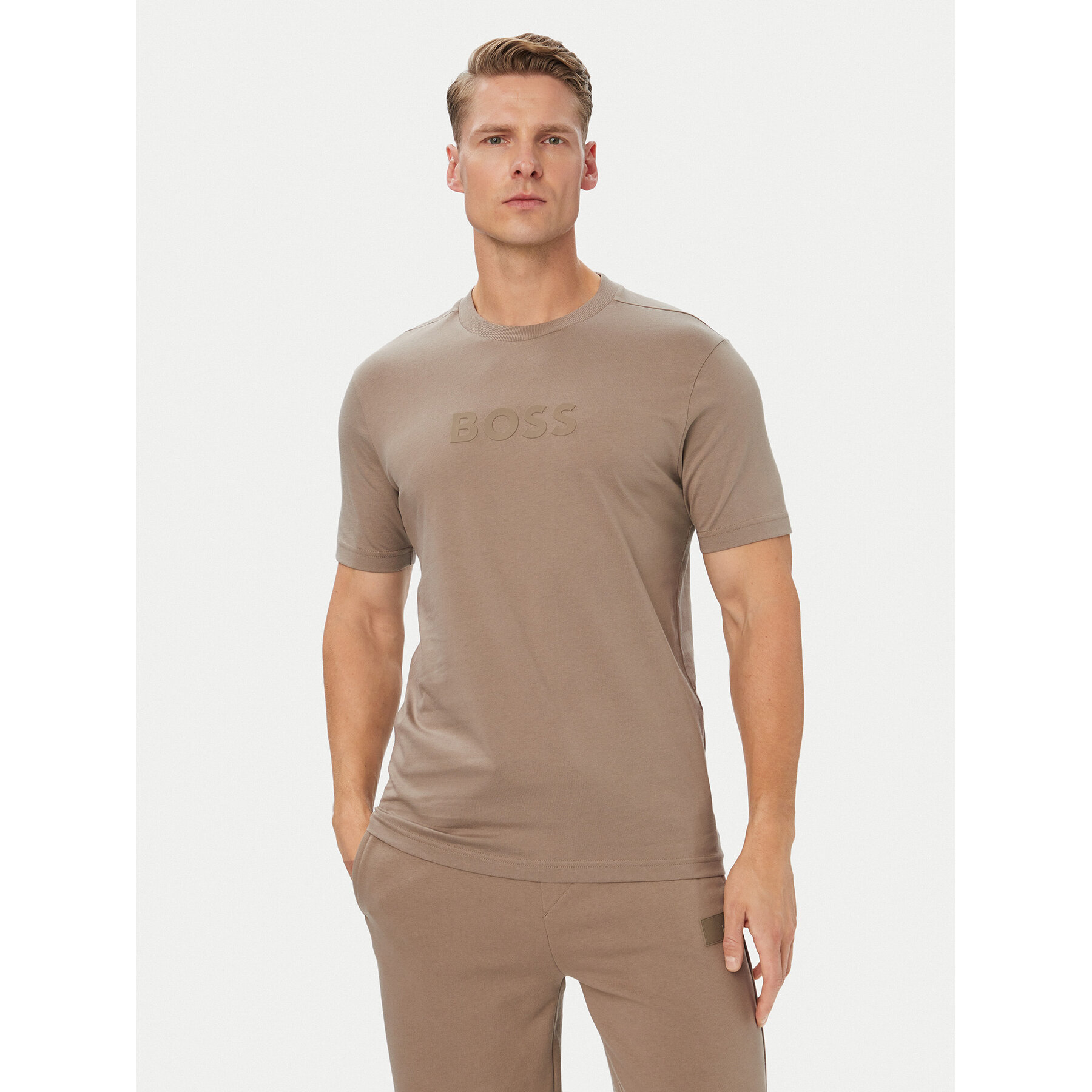 BOSS T-Shirt Logo 50553652 Dunkelbeige Regular Fit