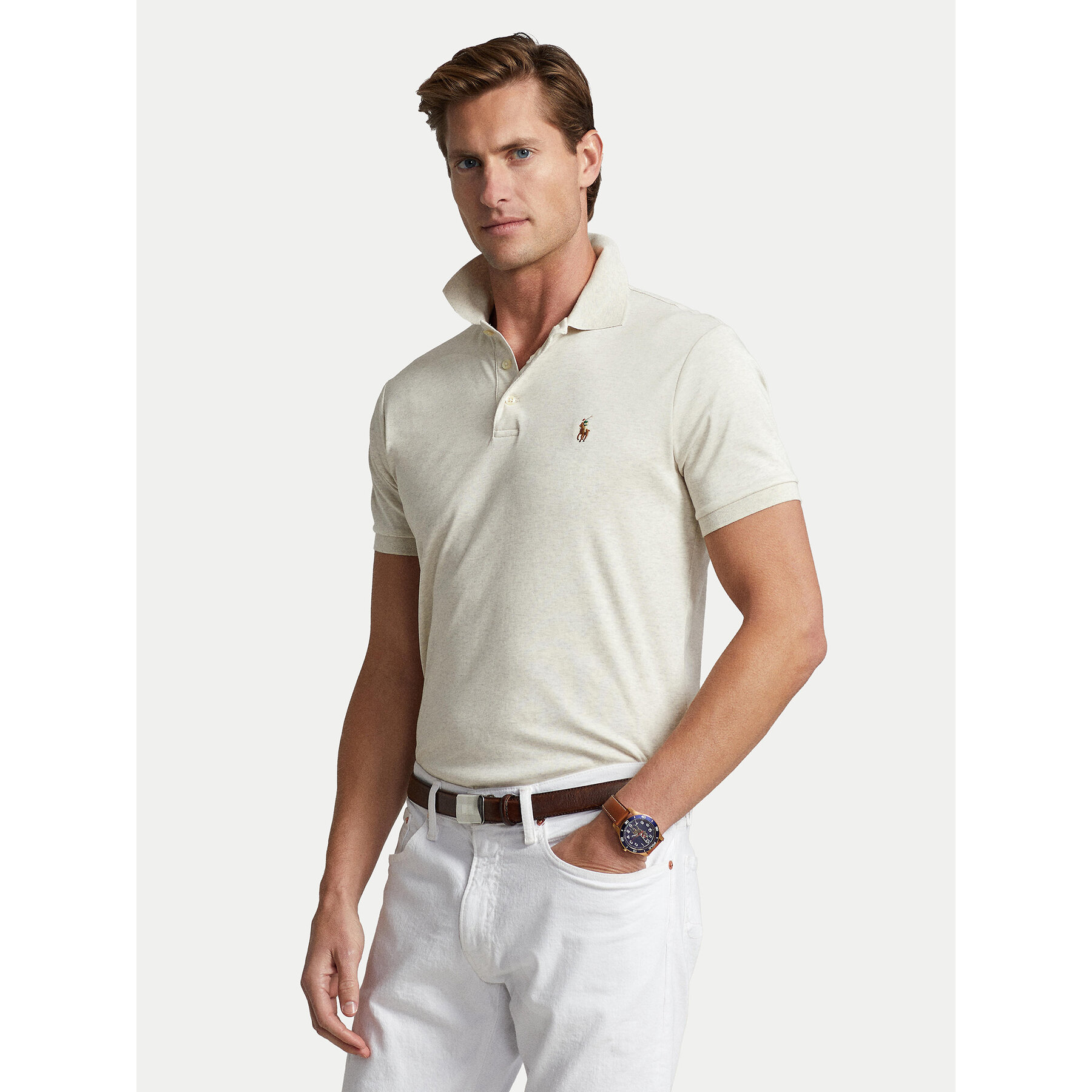 Polo Ralph Lauren Polo majica 710713130002 Écru Custom Slim Fit