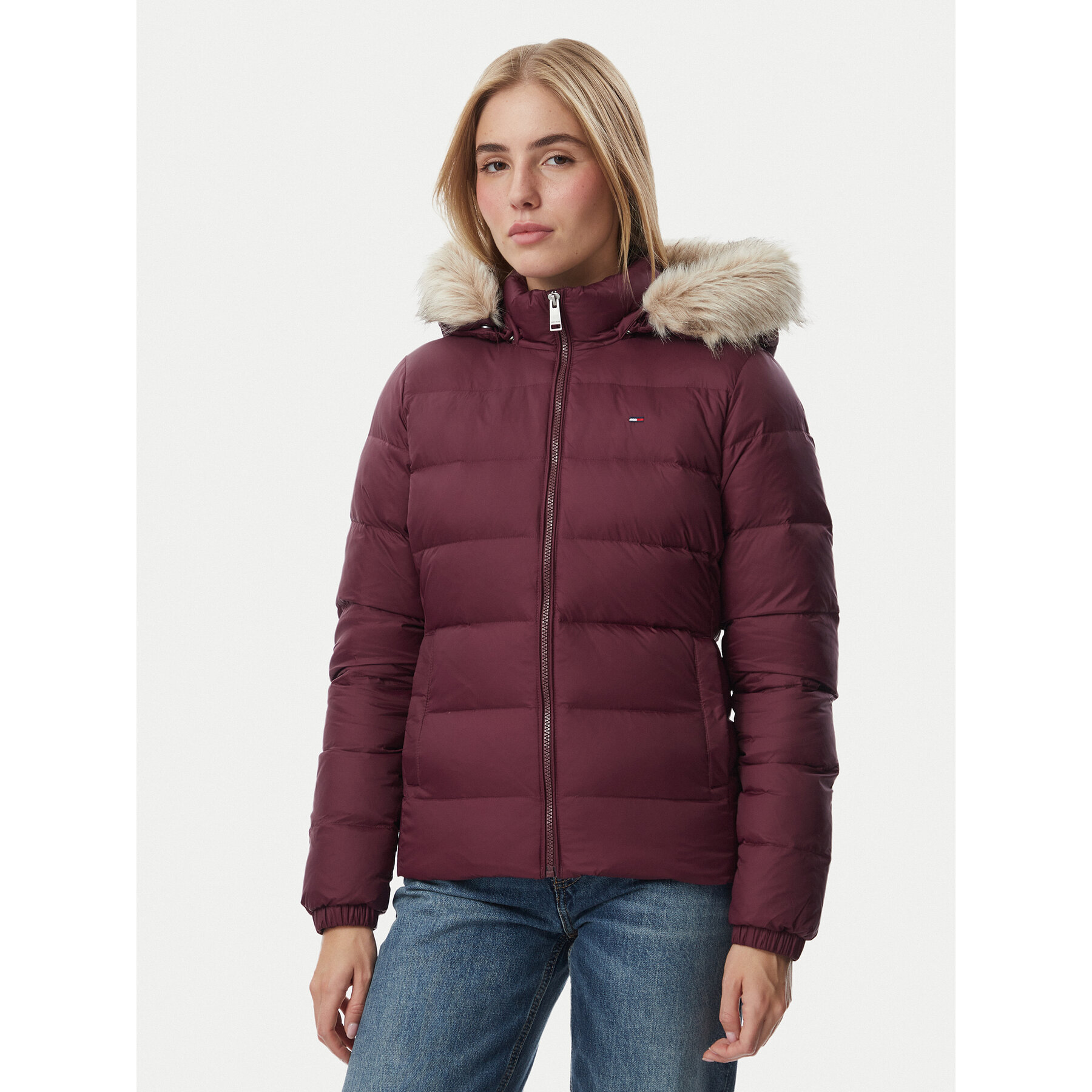 Tommy Jeans Daunenjacke Basic DW0DW18312 Dunkelrot Slim Fit