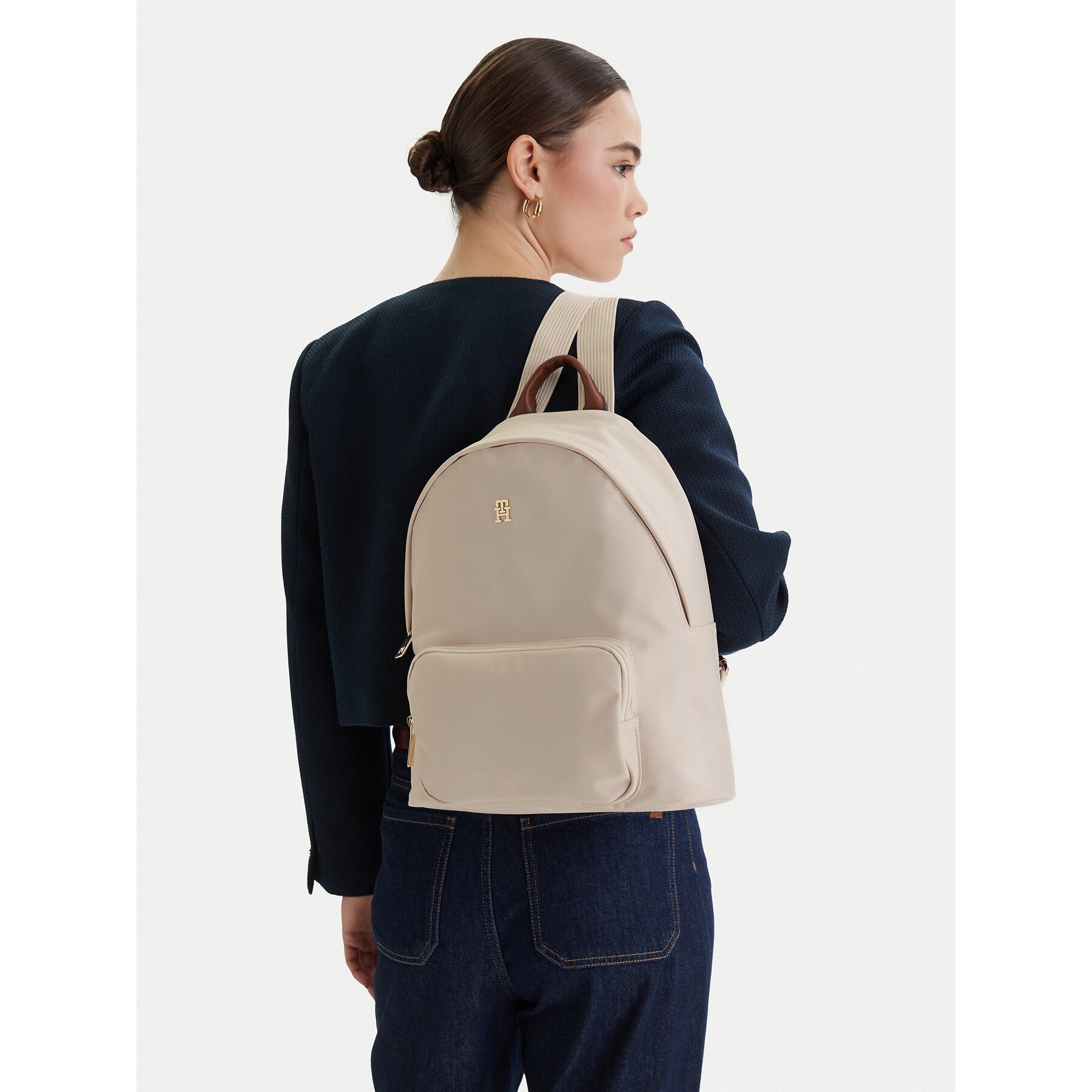 Rucsac Tommy Hilfiger Popette Dome Backpack AW0AW17939 Crem