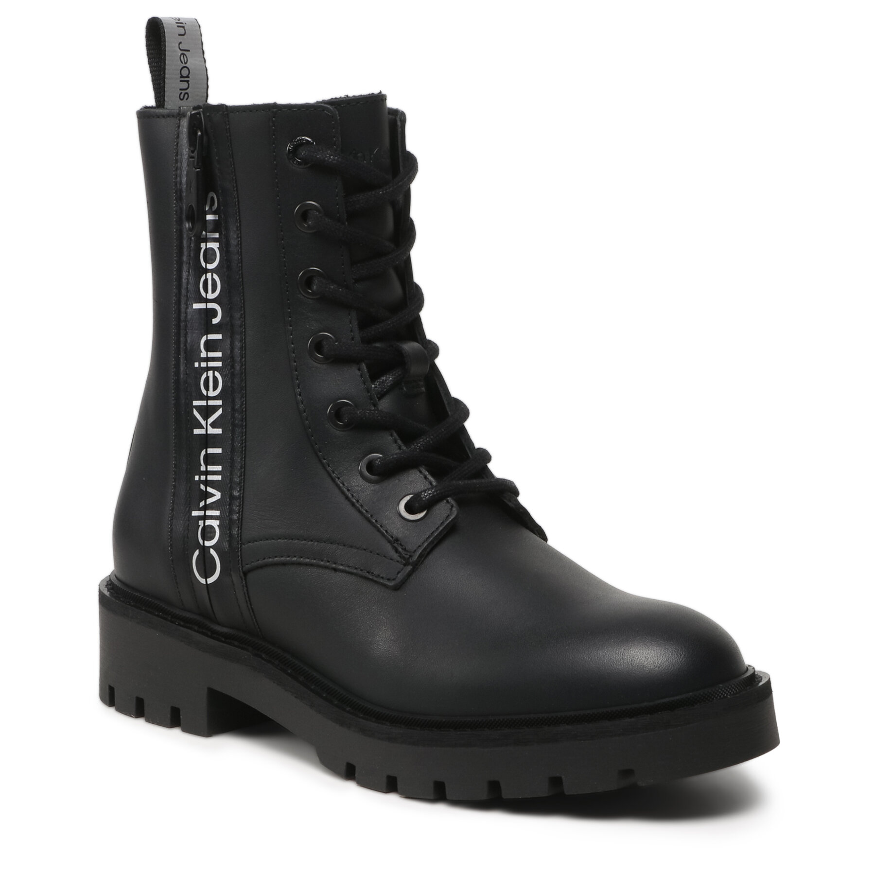 Botine Calvin Klein Jeans Combat Mid Laceup Boot Zip Wn YW0YW01035 Black/Reflective Silver BEH