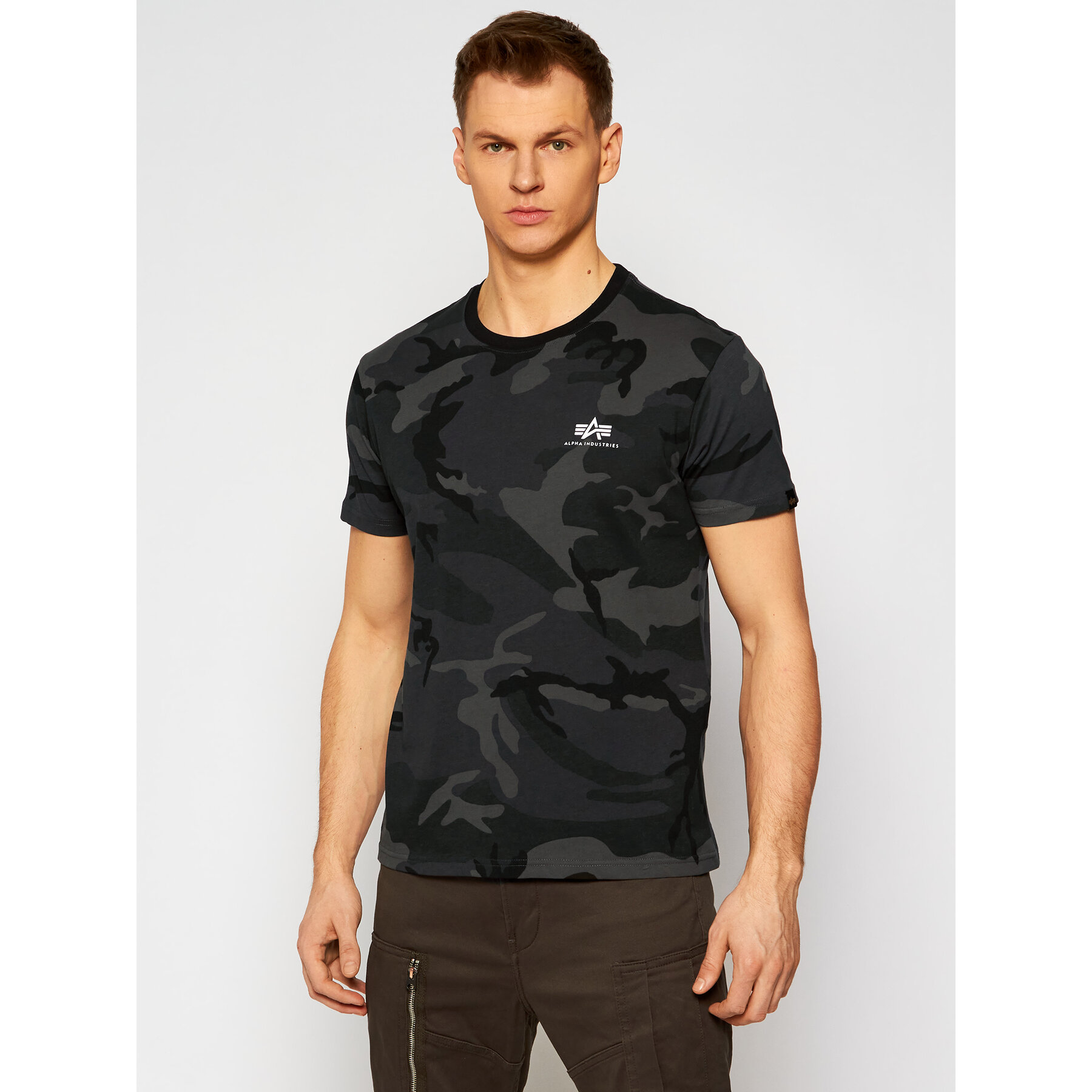 Alpha Industries T-Shirt Basic T Small Logo Camo 188505C Γκρι Regular Fit
