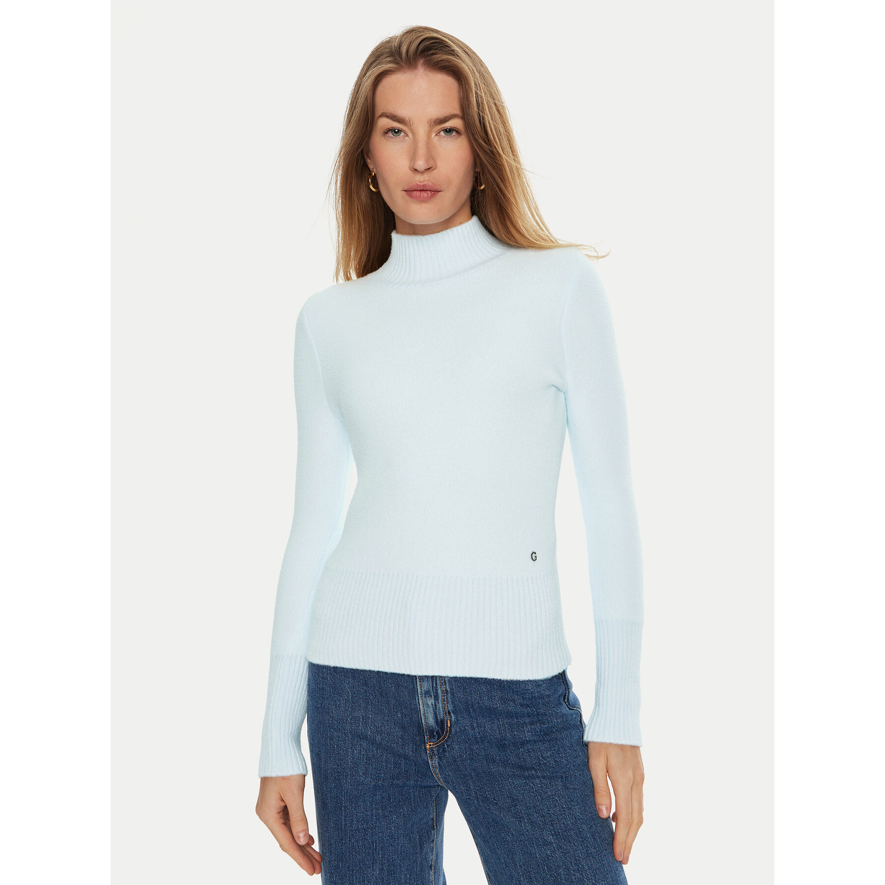 Guess Rollkragenpullover W2RR17 Z2YA0 Himmelblau Slim Fit