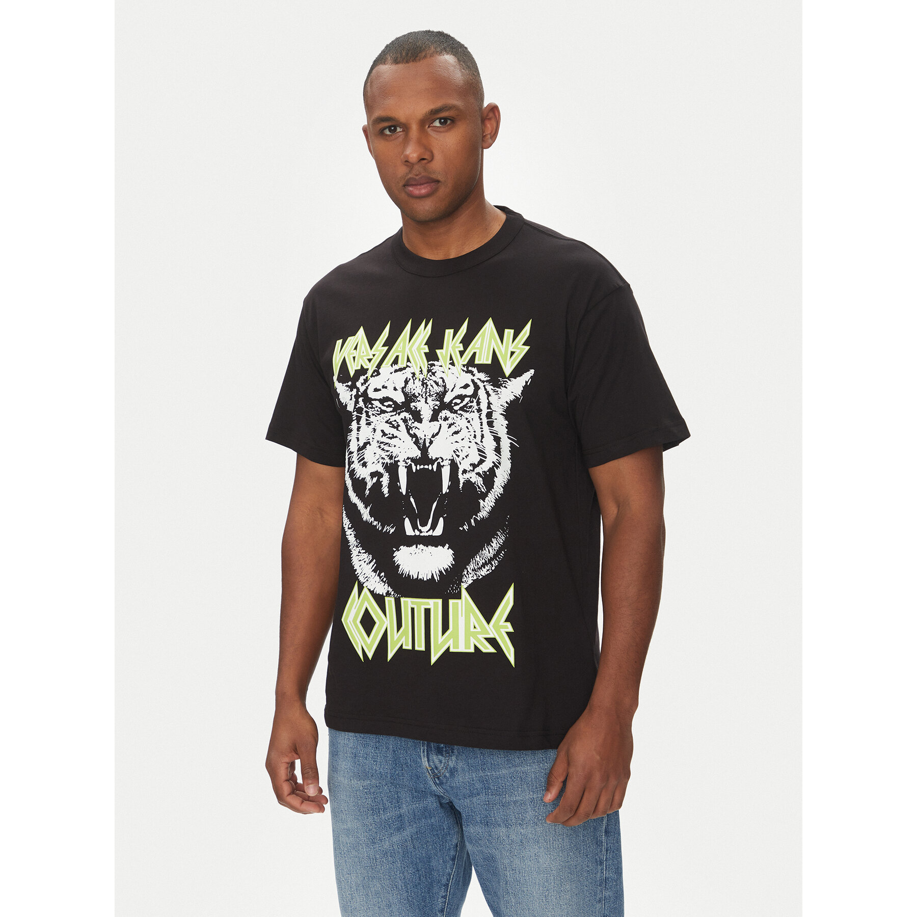 Versace Jeans Couture Póló 78GAHT06 Fekete Regular Fit
