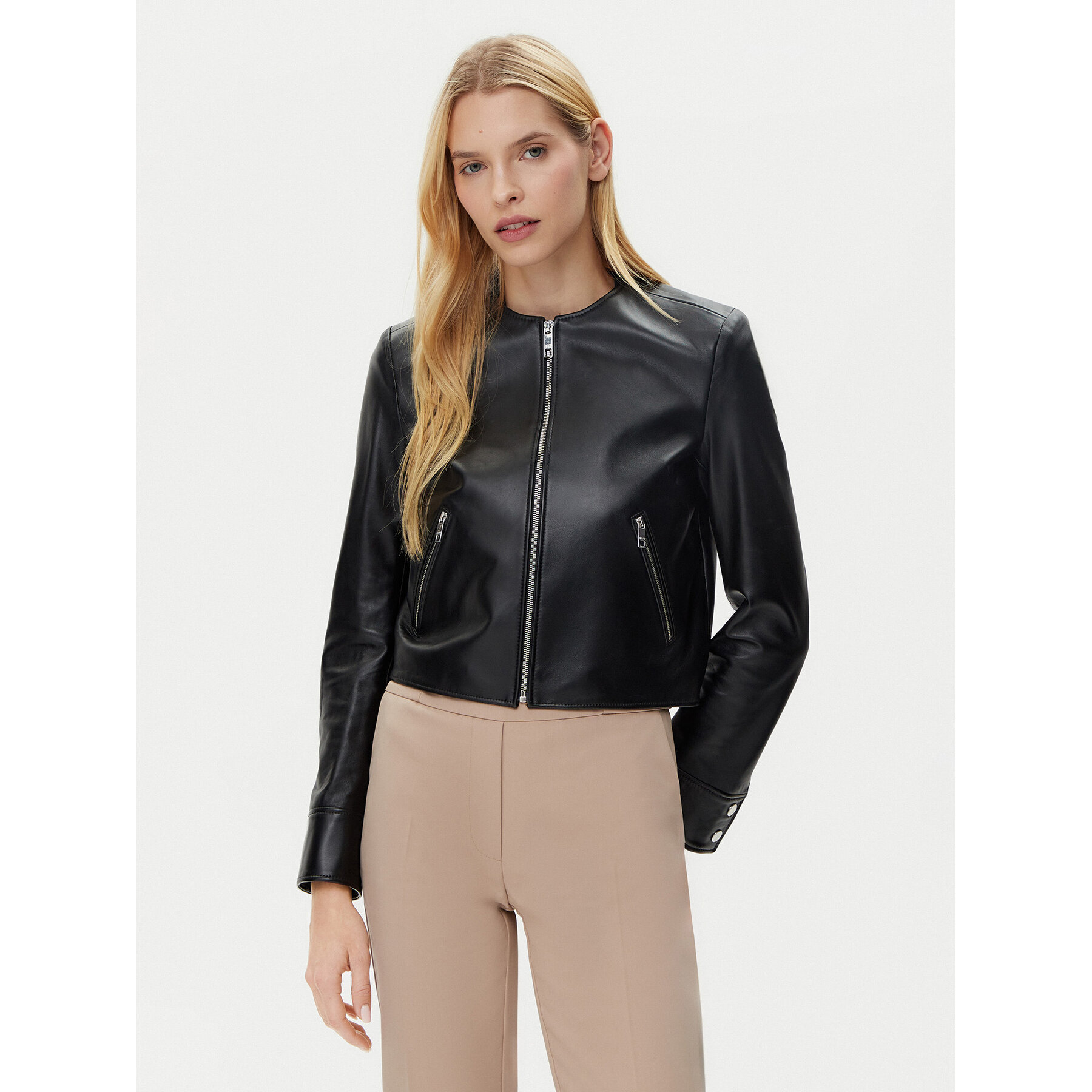 BOSS Lederjacke Sadenita 50531325 Schwarz Regular Fit