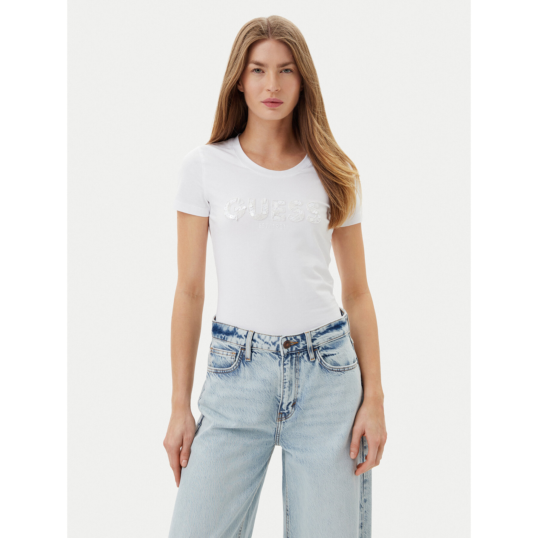 Guess T-shirt W5GI17 J1314 Bianco Slim Fit