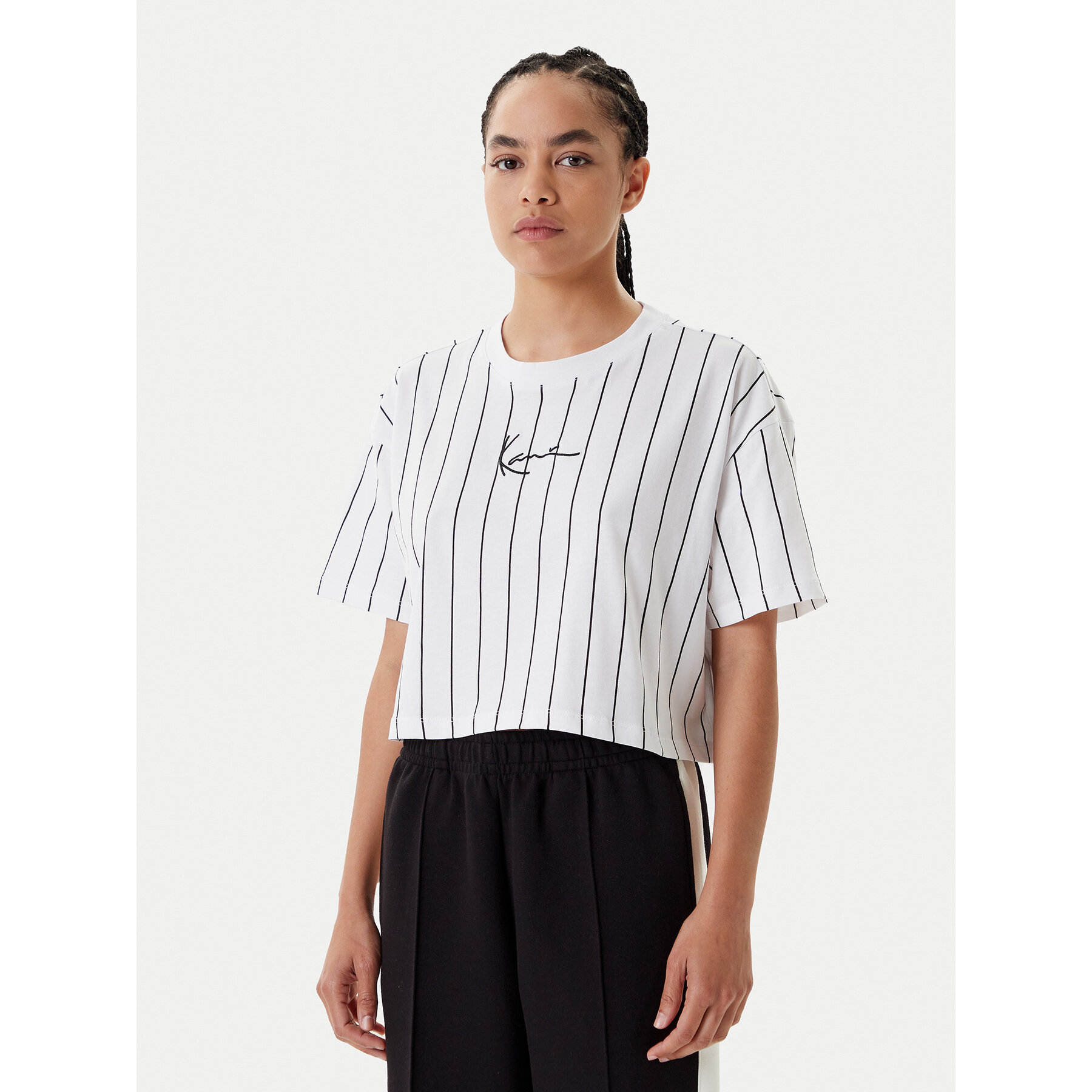 Karl Kani T-shirt Small Signature Essential Pinstripe 6137879 Bianco Relaxed Fit