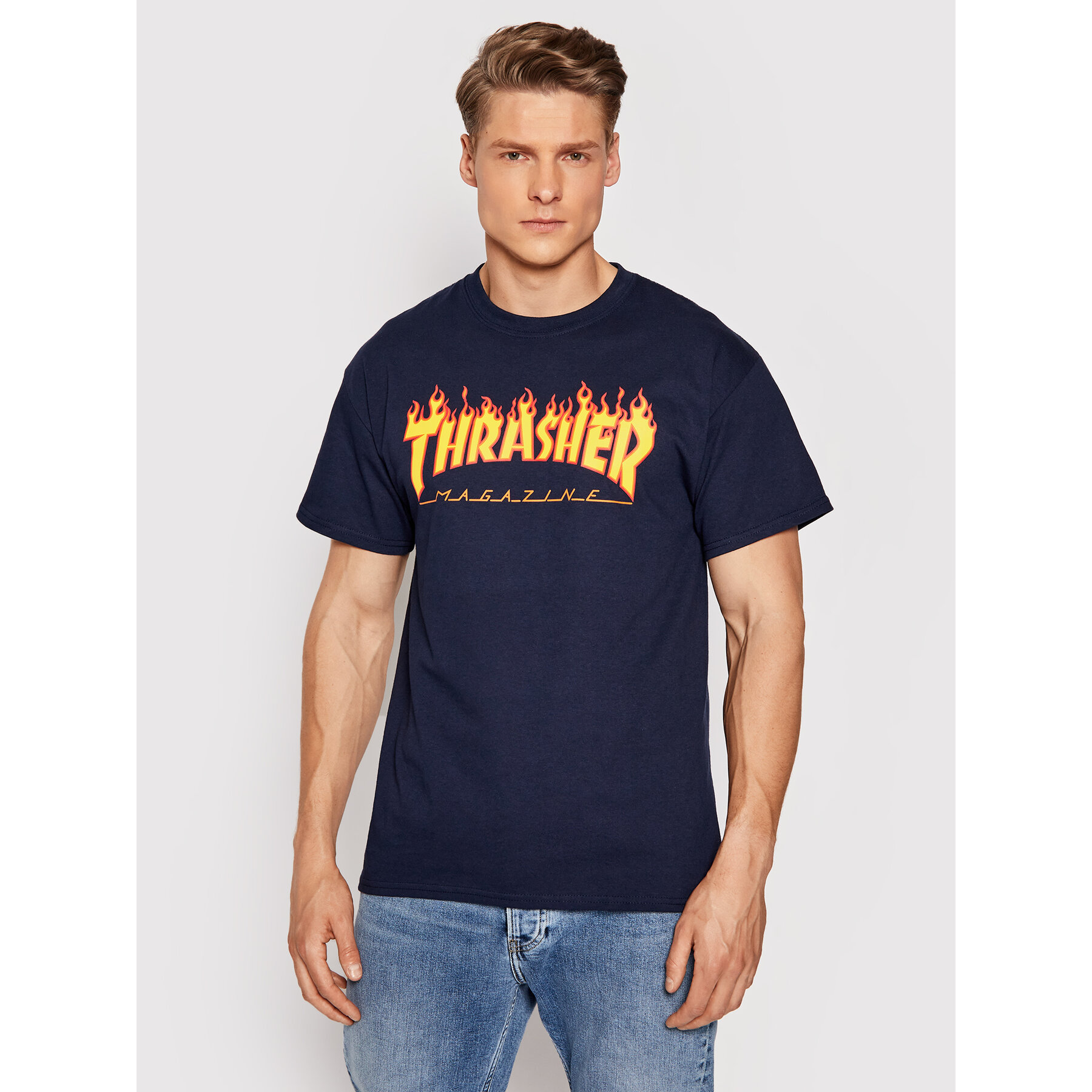 Thrasher Thrasher T-Shirt Flame Σκούρο μπλε Regular Fit