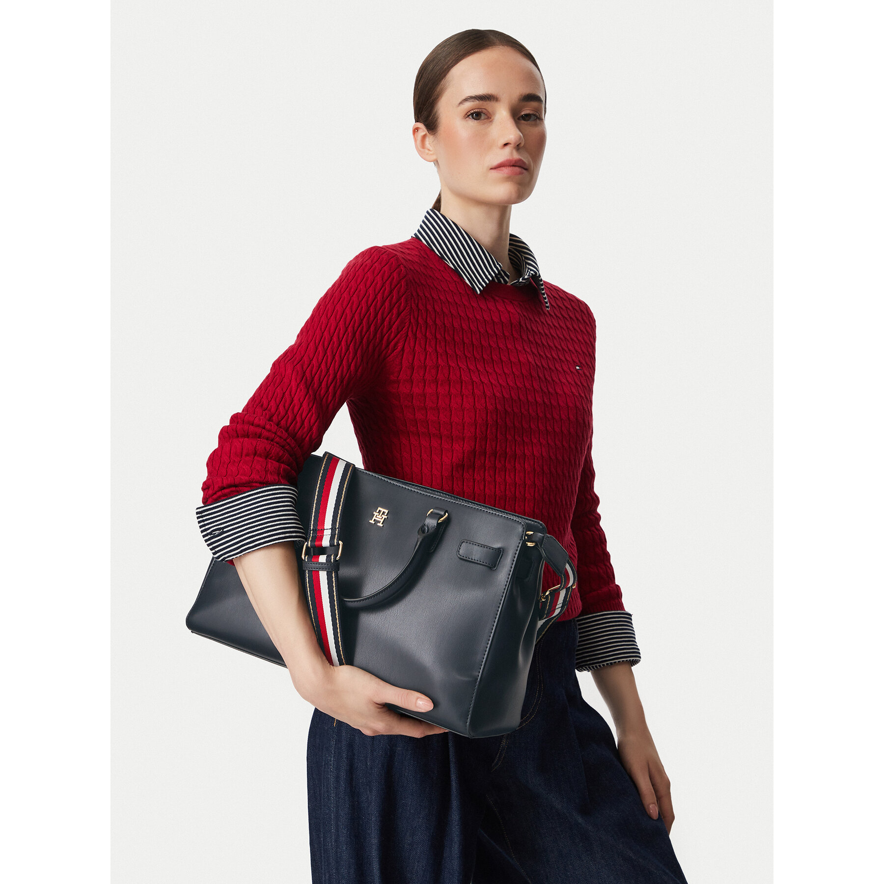 Torbica Tommy Hilfiger Th Joy Satchel Corp AW0AW19318 Tamnoplava