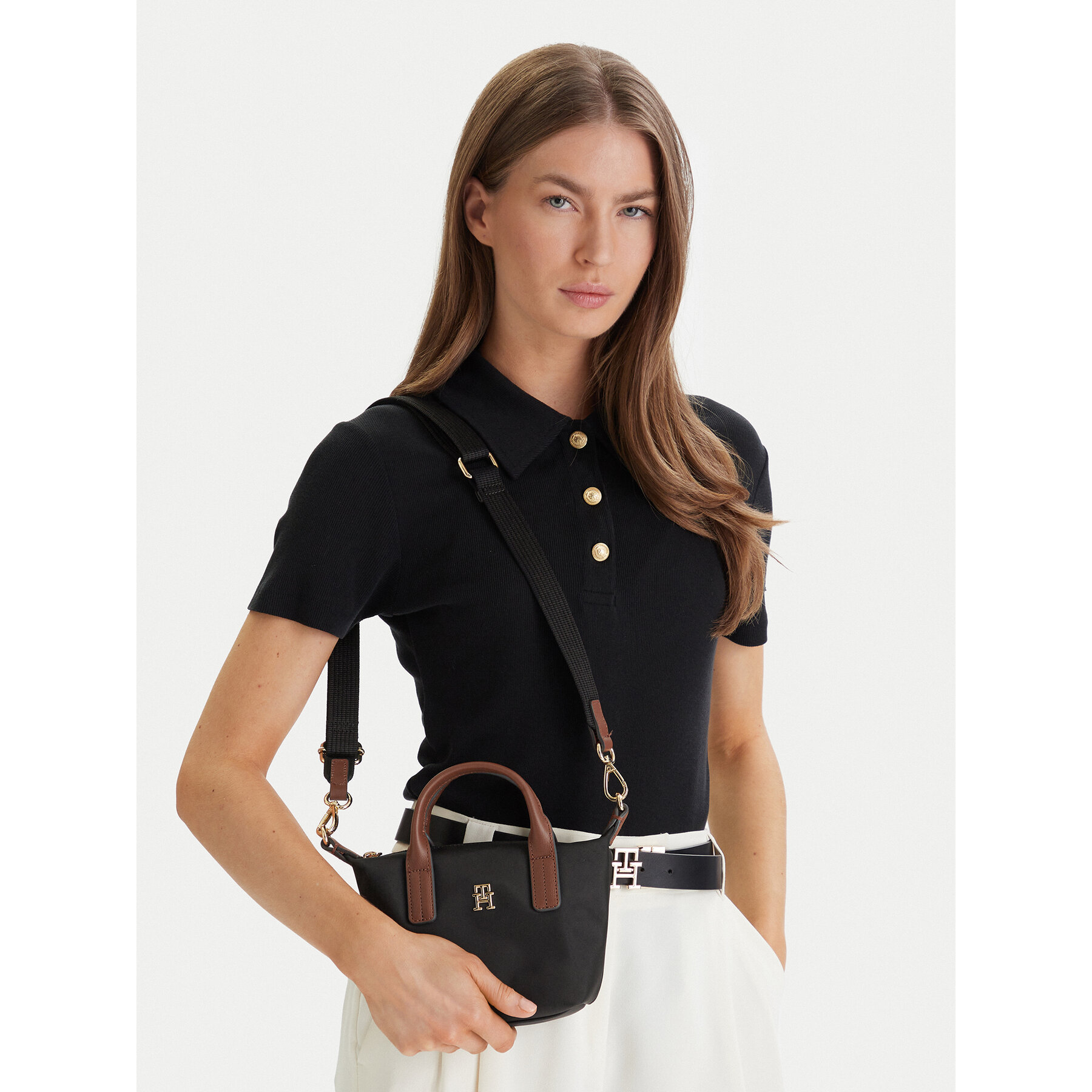 Geantă Tommy Hilfiger Popette Micro Tote AW0AW18368 Negru