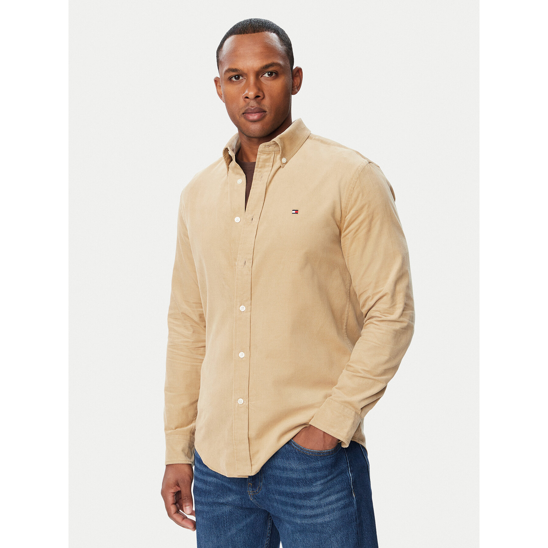 Tommy Hilfiger Hemd Solid MW0MW40486 Beige Regular Fit