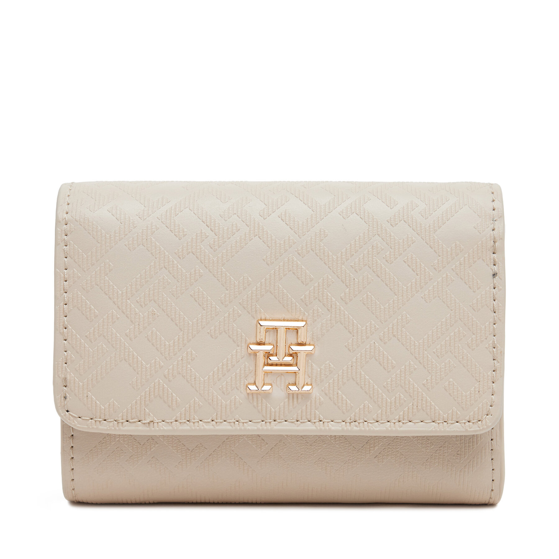 Duży Portfel Damski Tommy Hilfiger Écru Th Distinct Trifold Wallet Mono AW0AW17257
