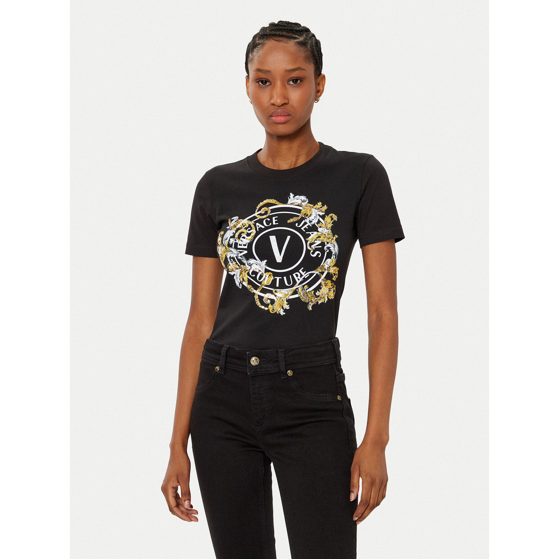 Versace Jeans Couture T-shirt 78HAHC01 Crna Regular Fit