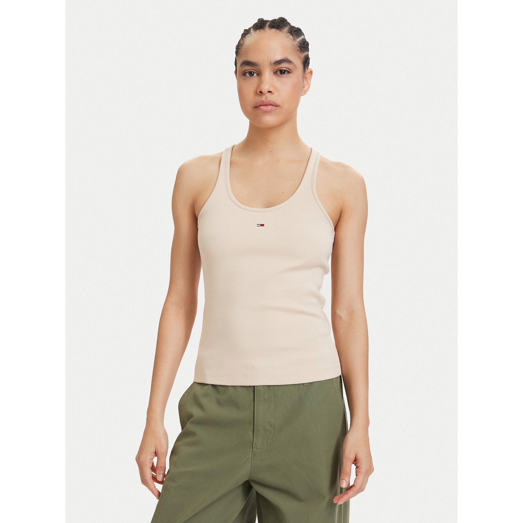 Tommy Jeans Top Racerback DW0DW22264 Hellbeige Slim Fit