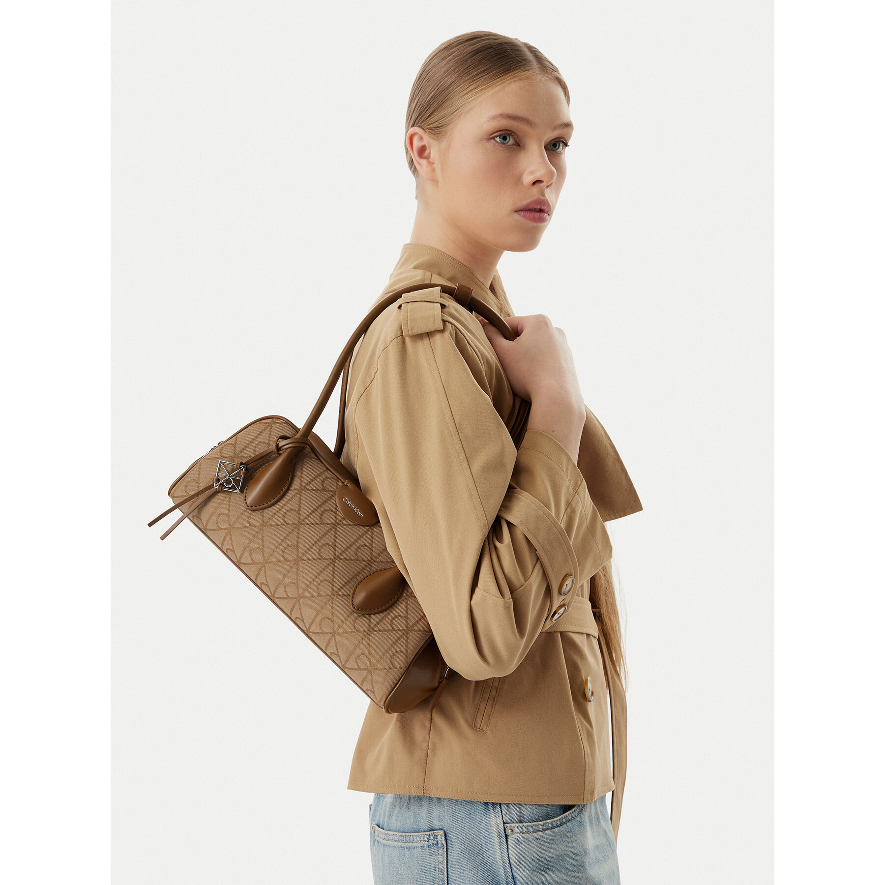 Geantă Calvin Klein Emblem Trio Jacquard LV04F3744G Maro