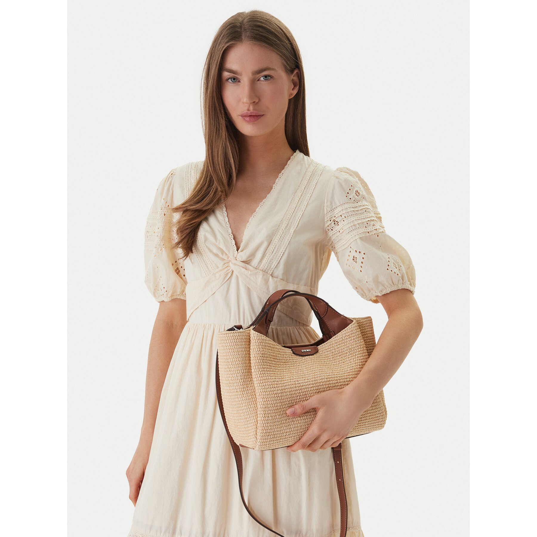 Geantă DKNY Willa Satchel R61DOG33 Bej