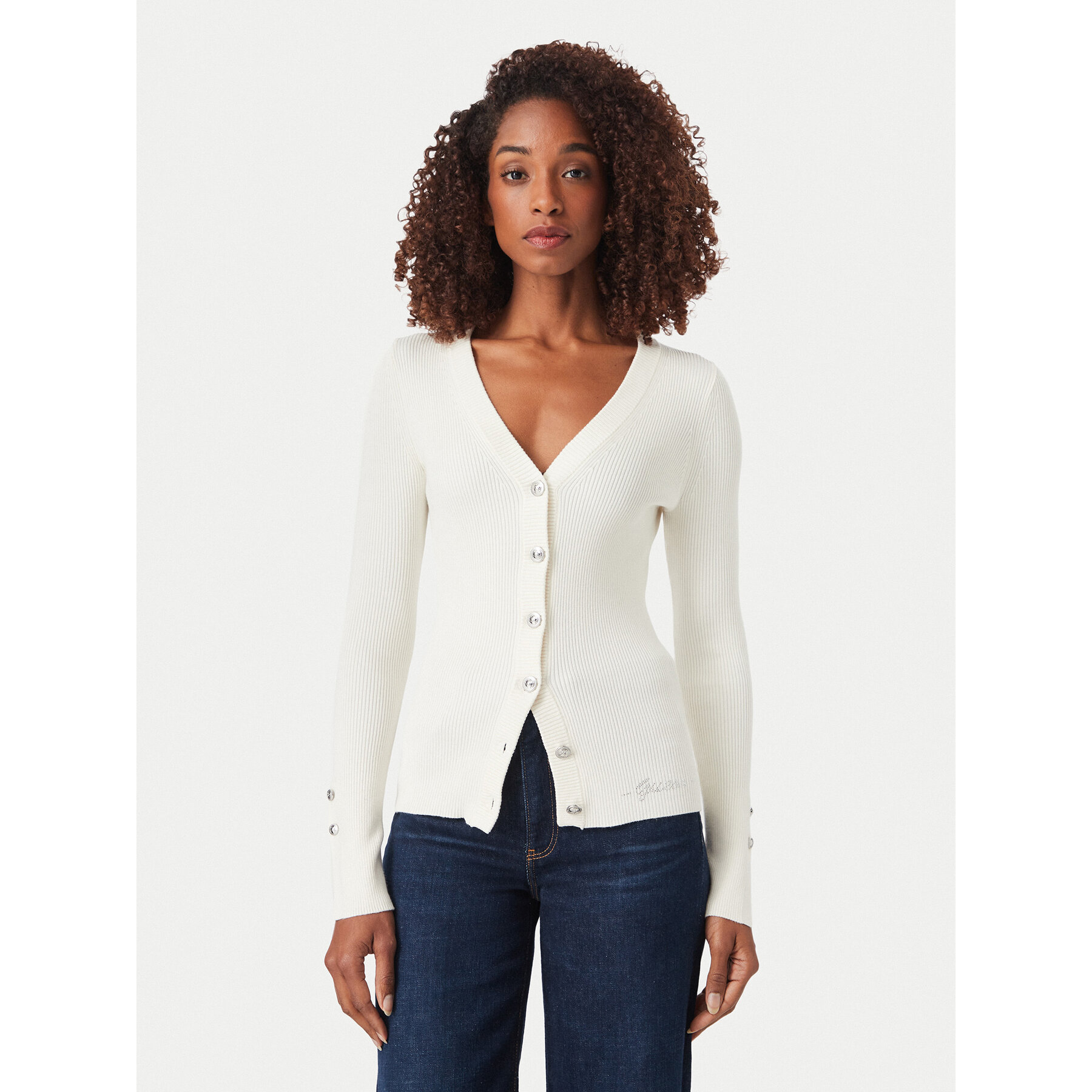 Guess Strickjacke W6YR11 Z0950 Creme Slim Fit