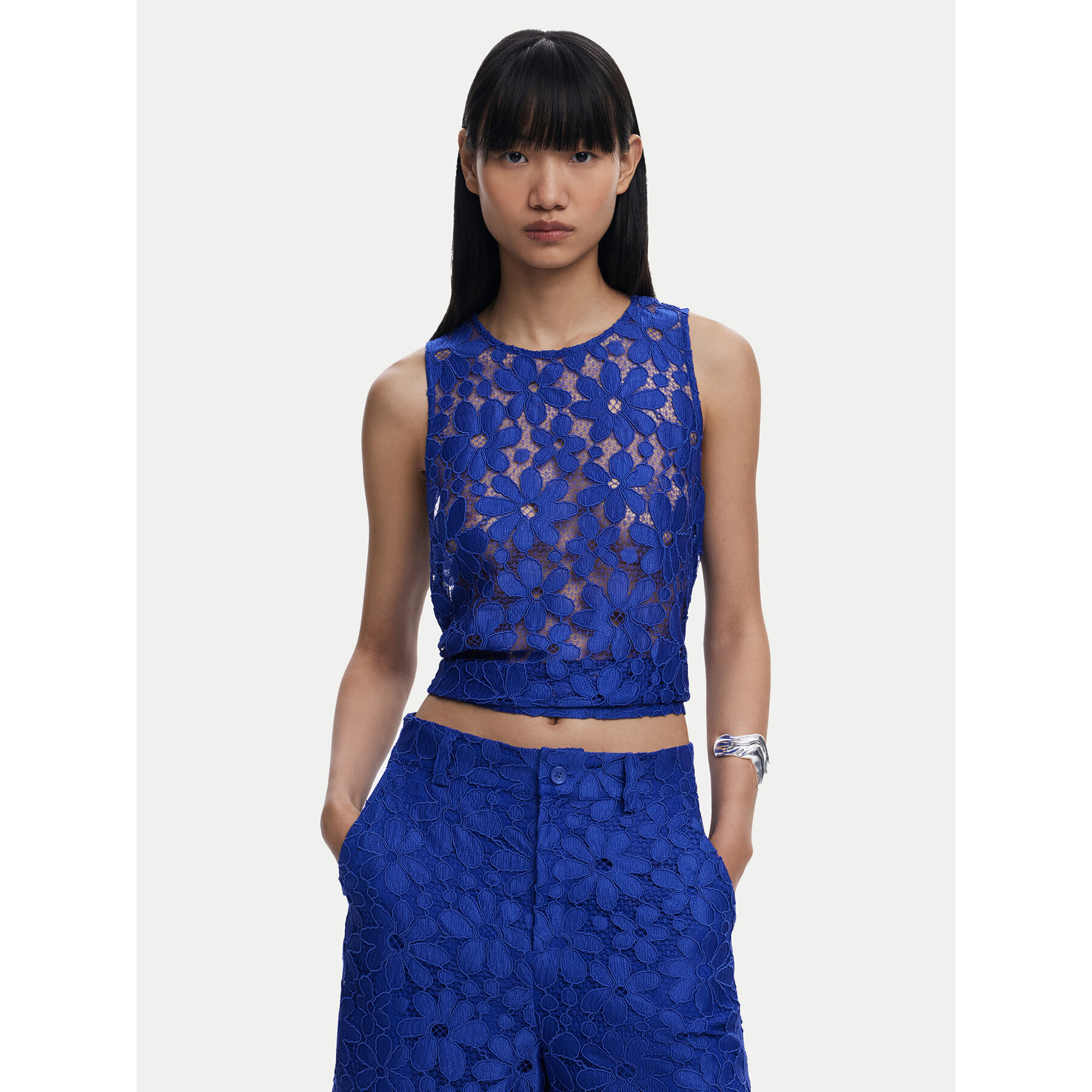 Desigual Marškinėliai Tanatos 25SWBW25 Mėlyna Slim Fit