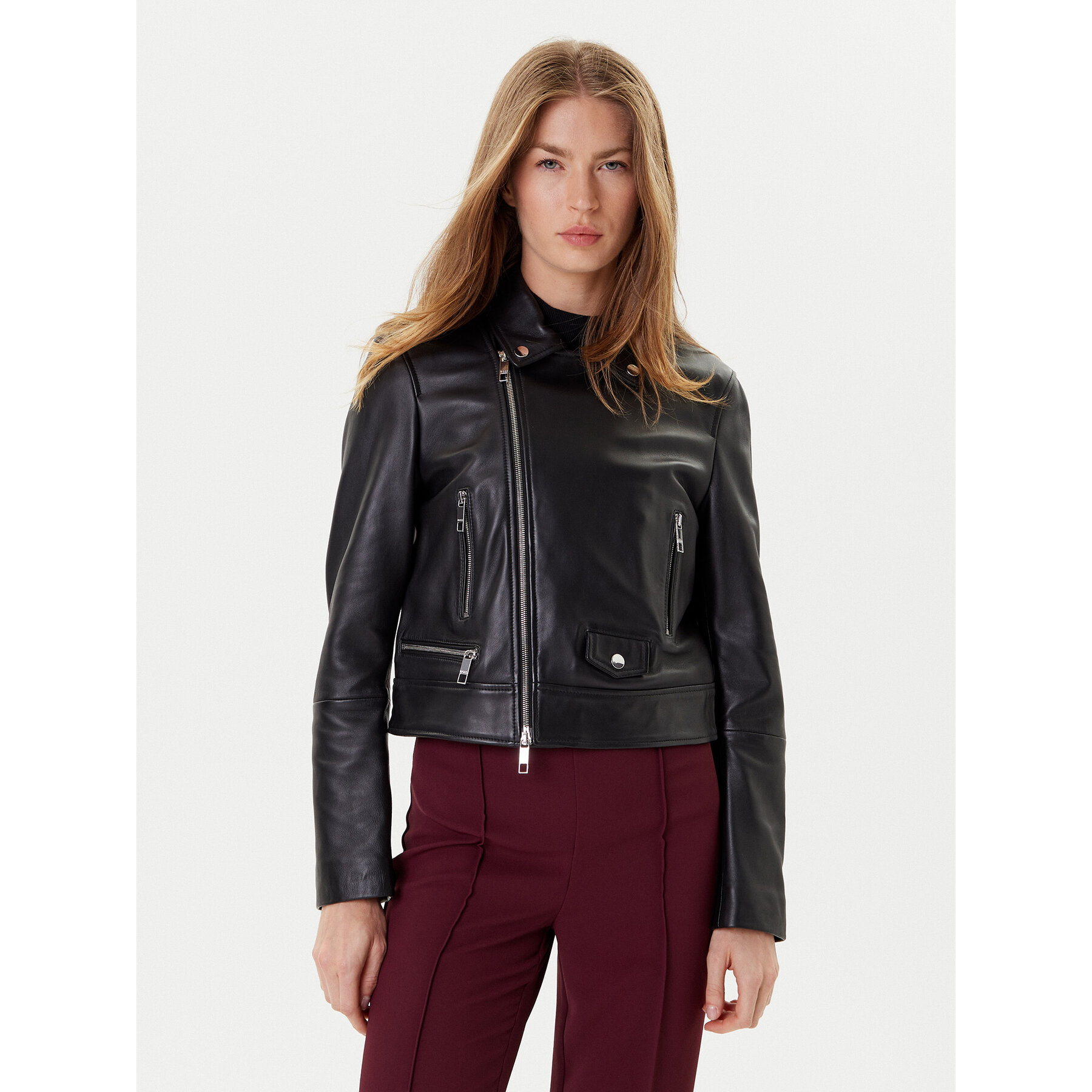 BOSS Lederjacke Sayuri 50548471 Schwarz Regular Fit