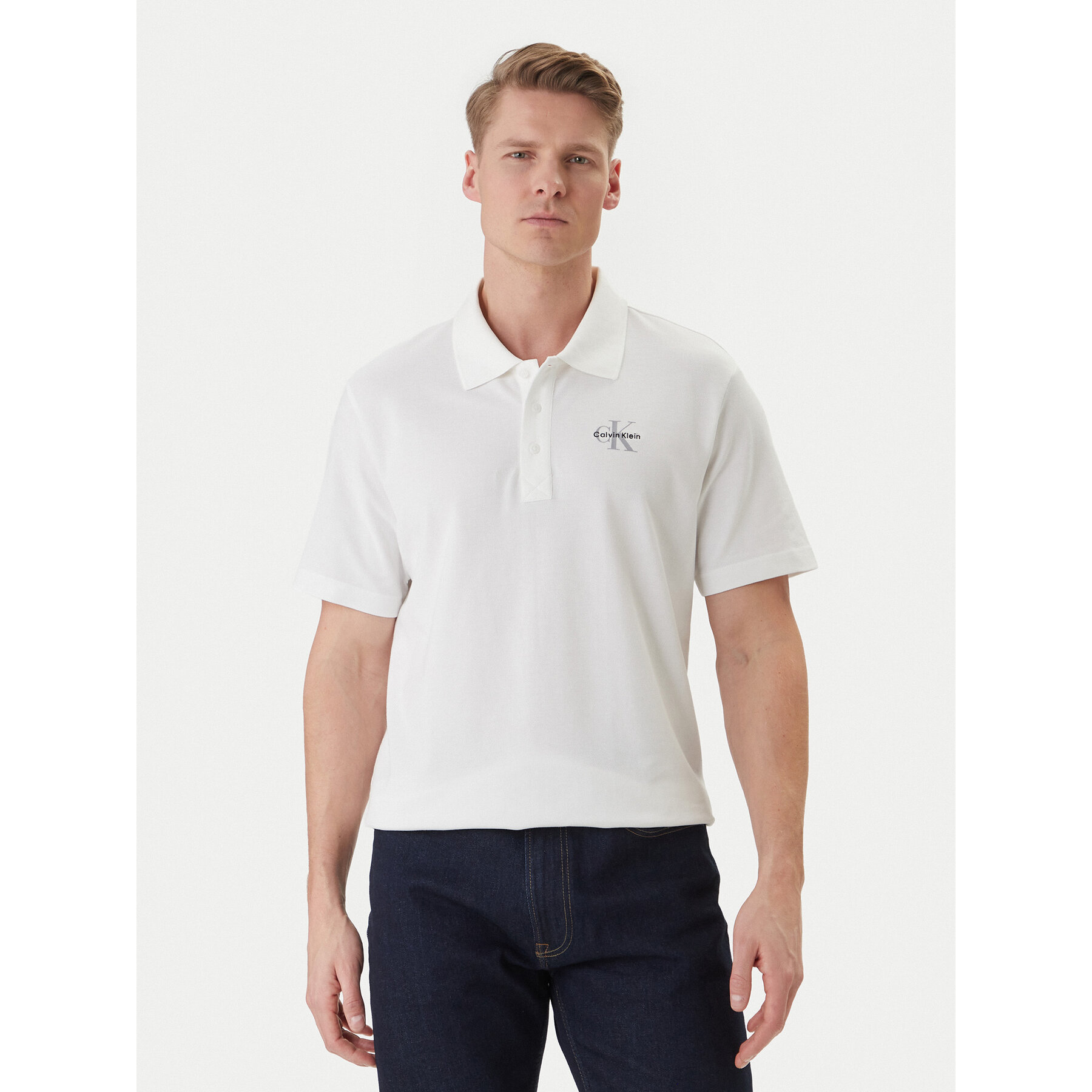 Calvin Klein Jeans Poloshirt Easy Monologo LV04RF209G Weiß Regular Fit