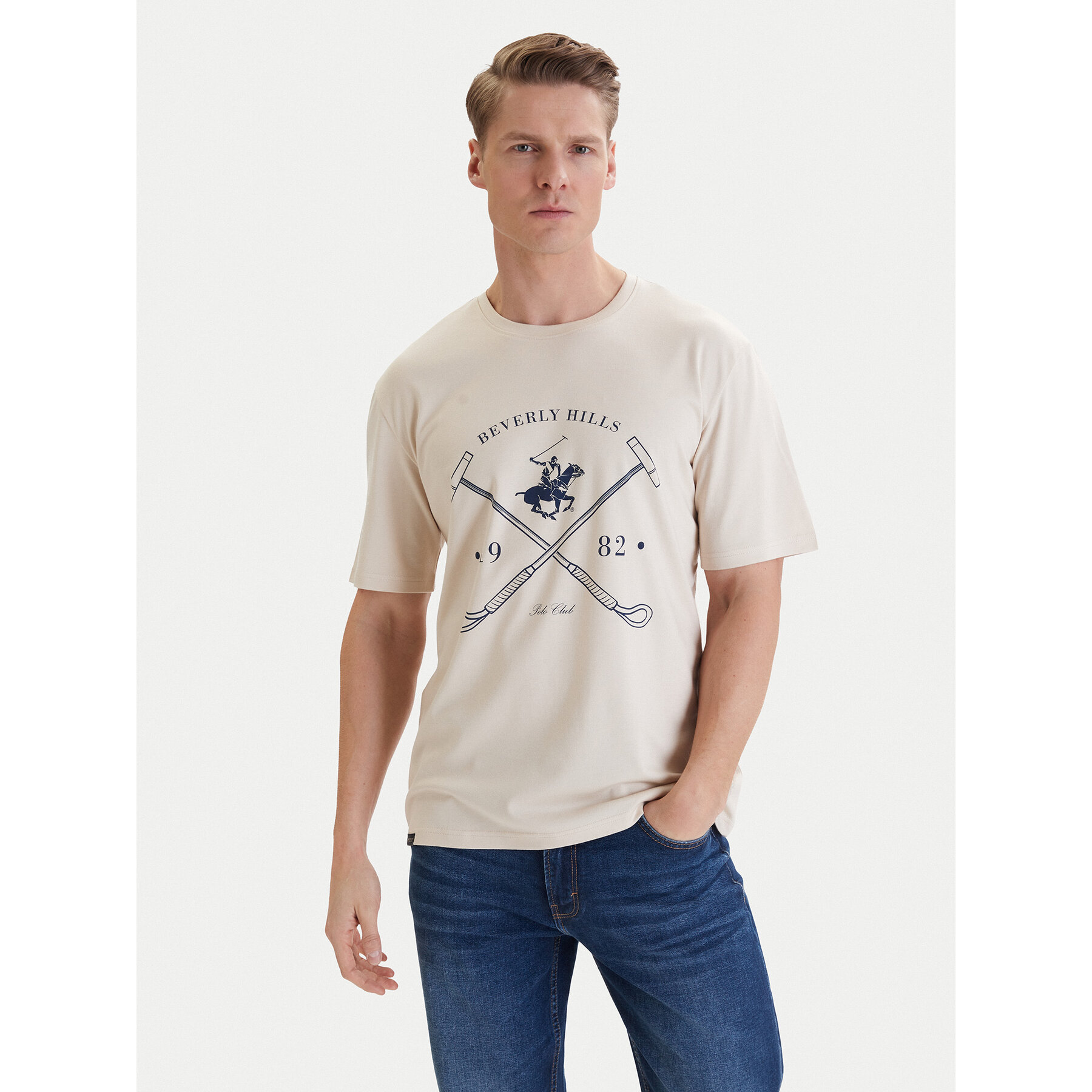 Beverly Hills Polo Club T-Shirt W126-BHMTS-1020-39P Beige Regular Fit