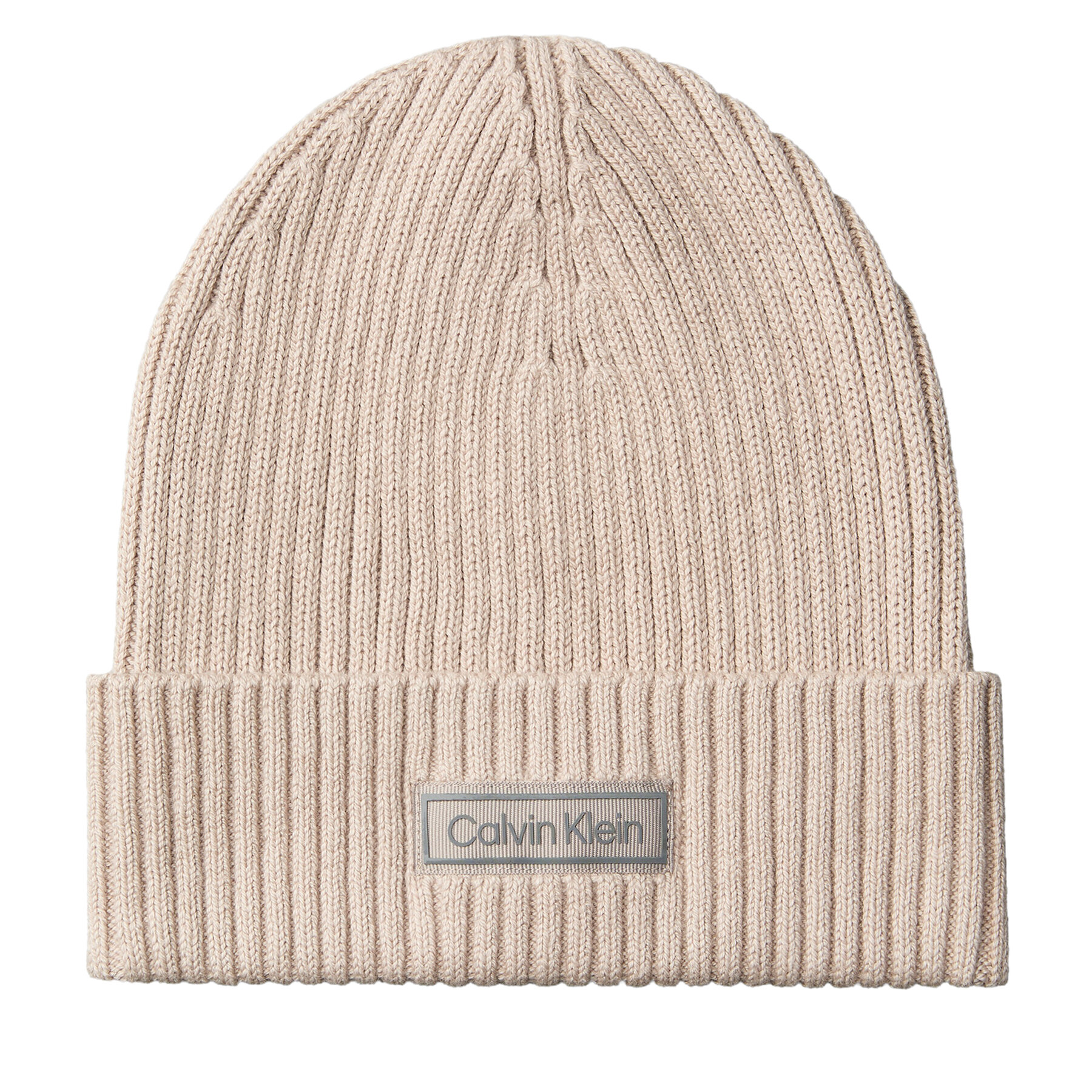 Căciulă Calvin Klein Patch Chunky Rib Cotton Beanie LV04D8053G Bej