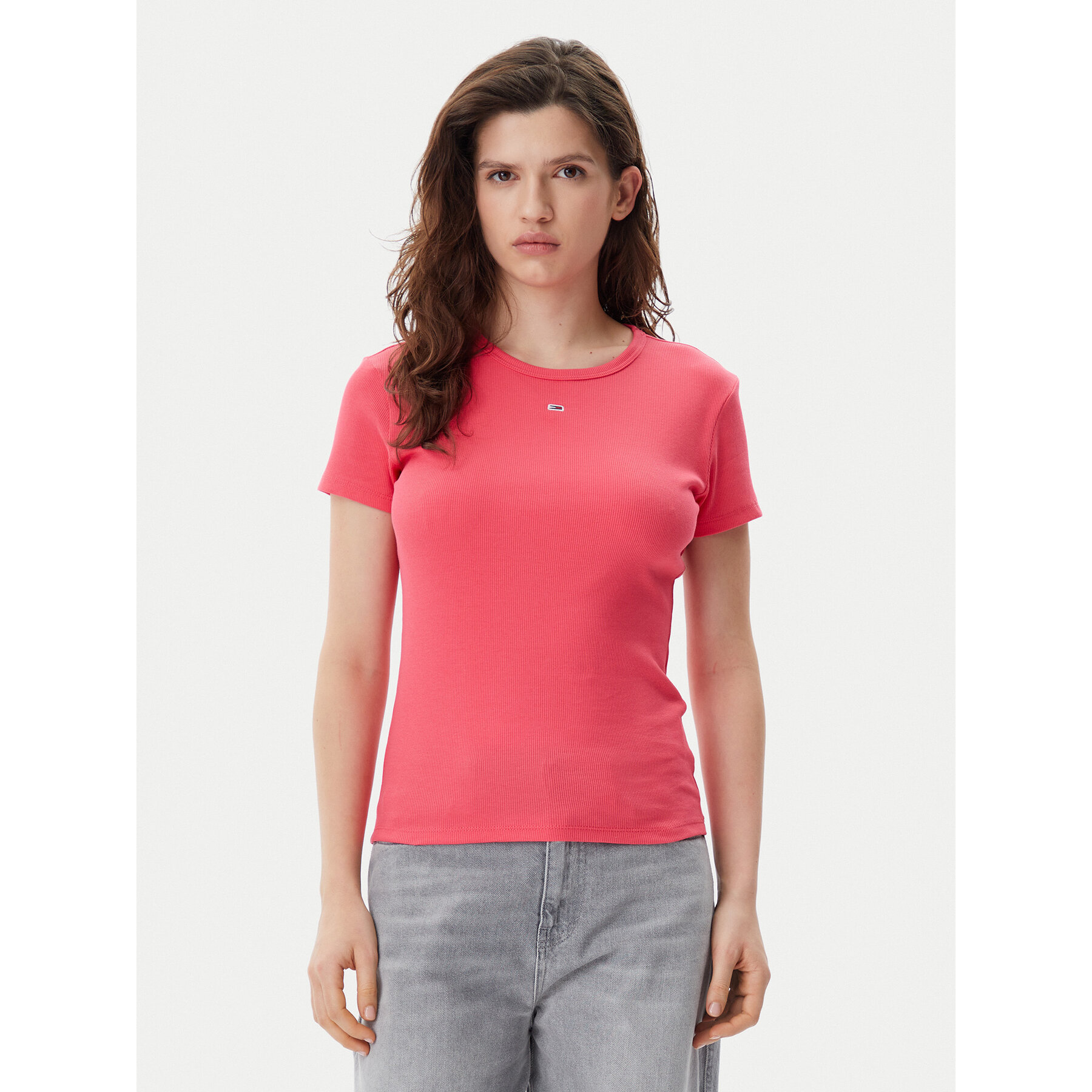 Tommy Jeans Póló Essential DW0DW17383 Rózsaszín Slim Fit