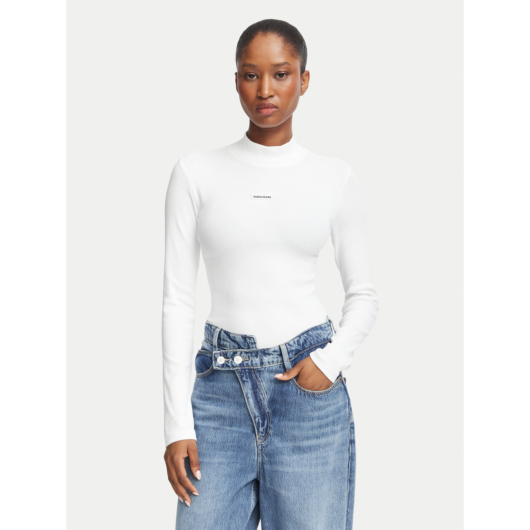 Guess Jeans Bluse W6BP06 K5471 Weiß Slim Fit