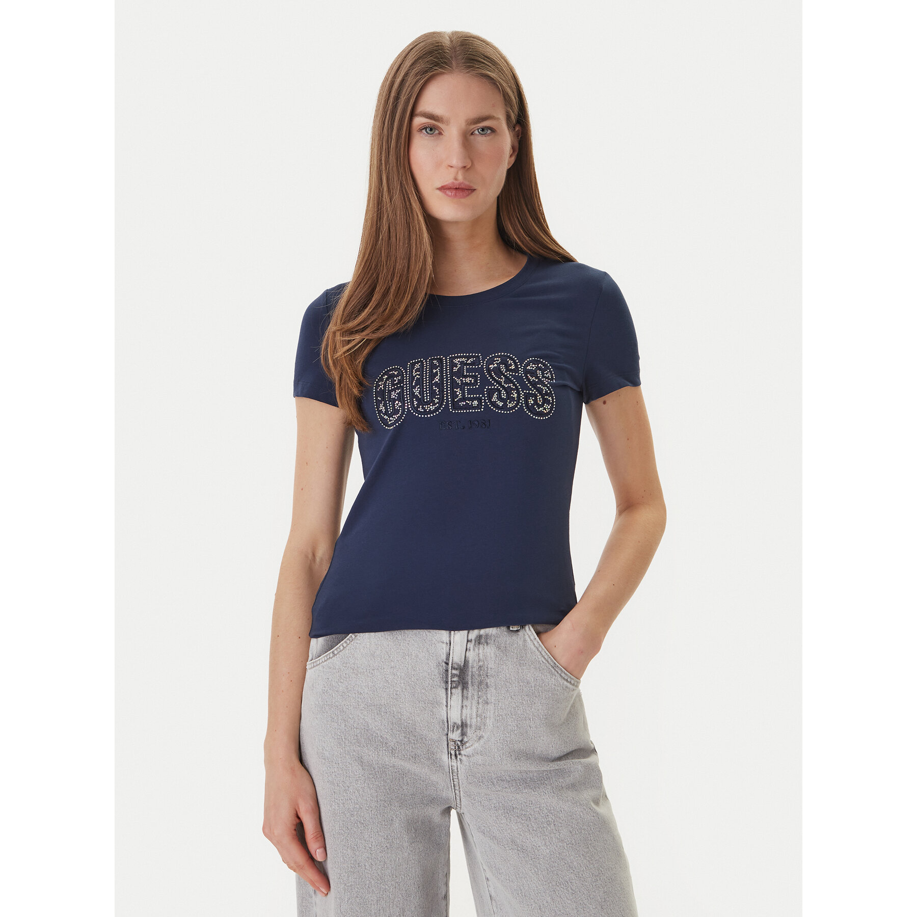 Guess Majica W5GI04 J1314 Mornarsko modra Slim Fit