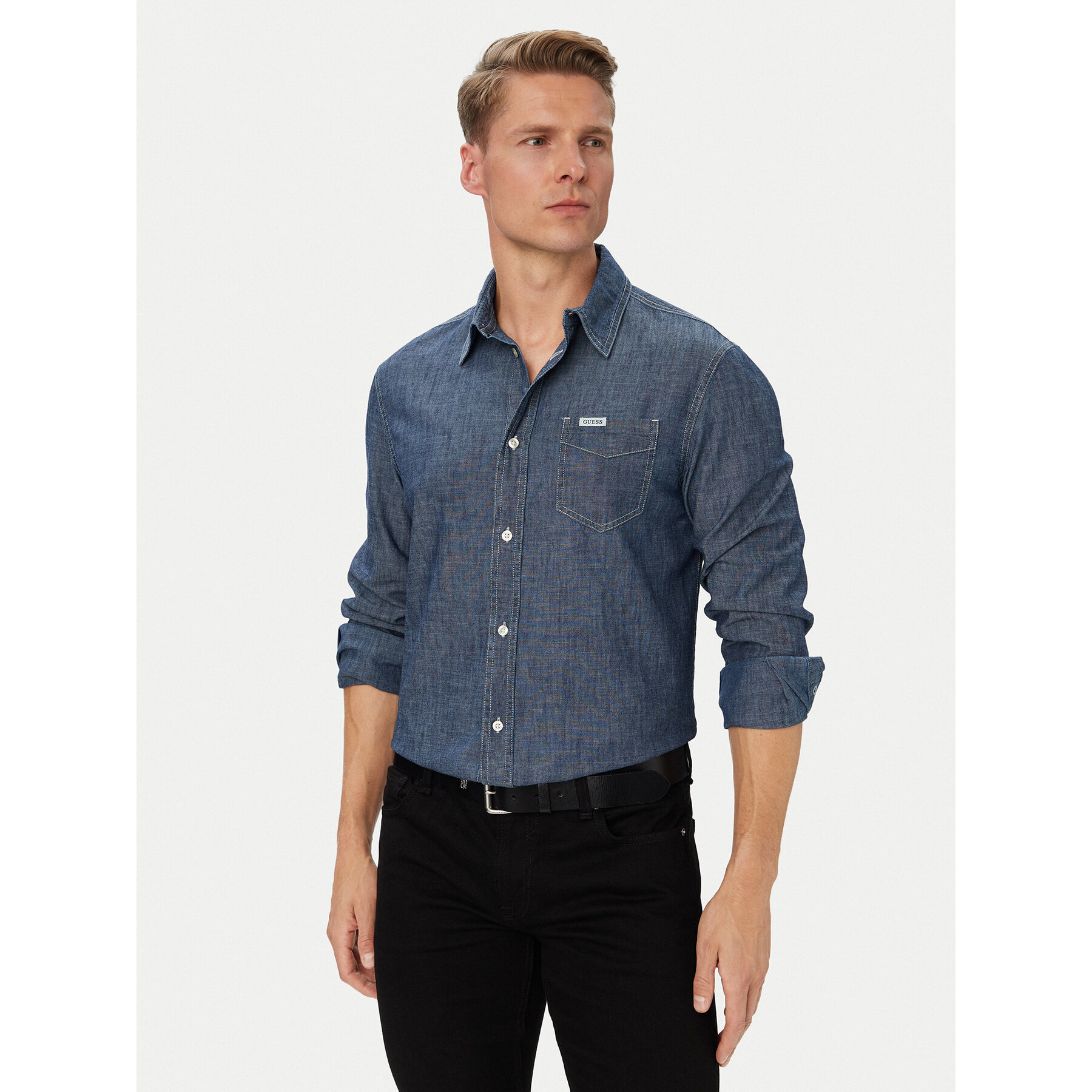 Guess Hemd M6YH44 D1297 Dunkelblau Regular Fit