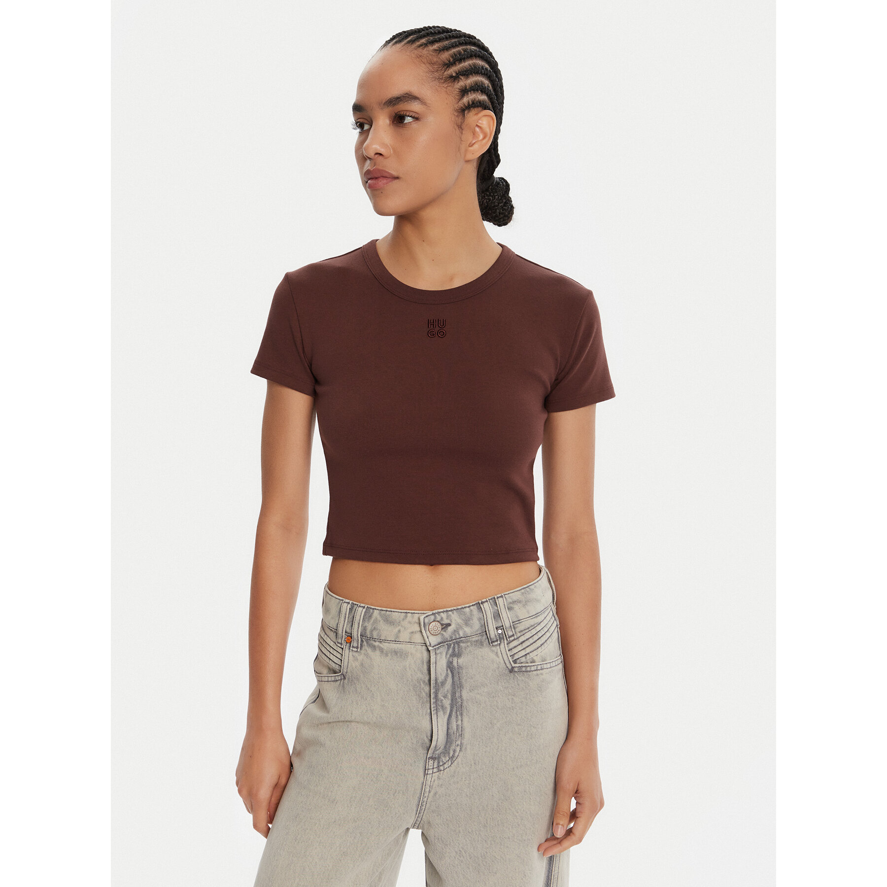 HUGO T-Shirt Delanor 50512000 Braun Slim Fit