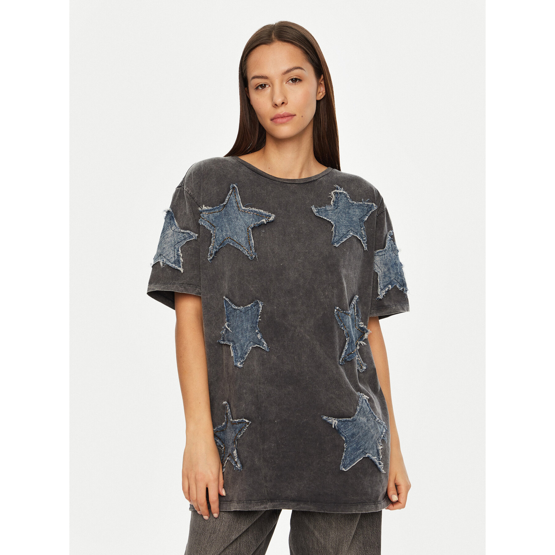 One Teaspoon Marškinėliai Denim Star 26858 Pilka Relaxed Fit