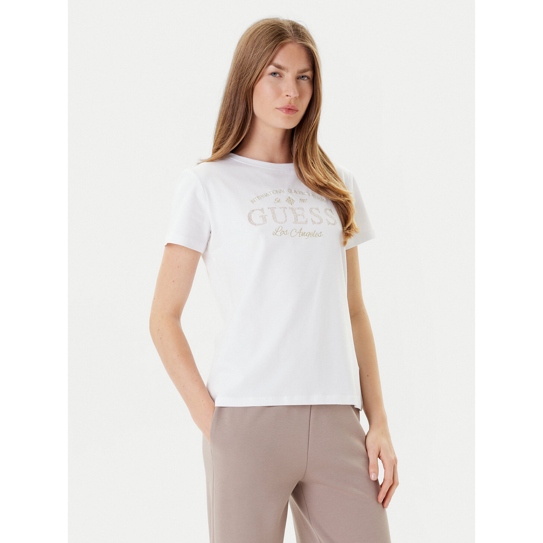 Guess T-Shirt V5YI13J 1314 Λευκό Regular Fit