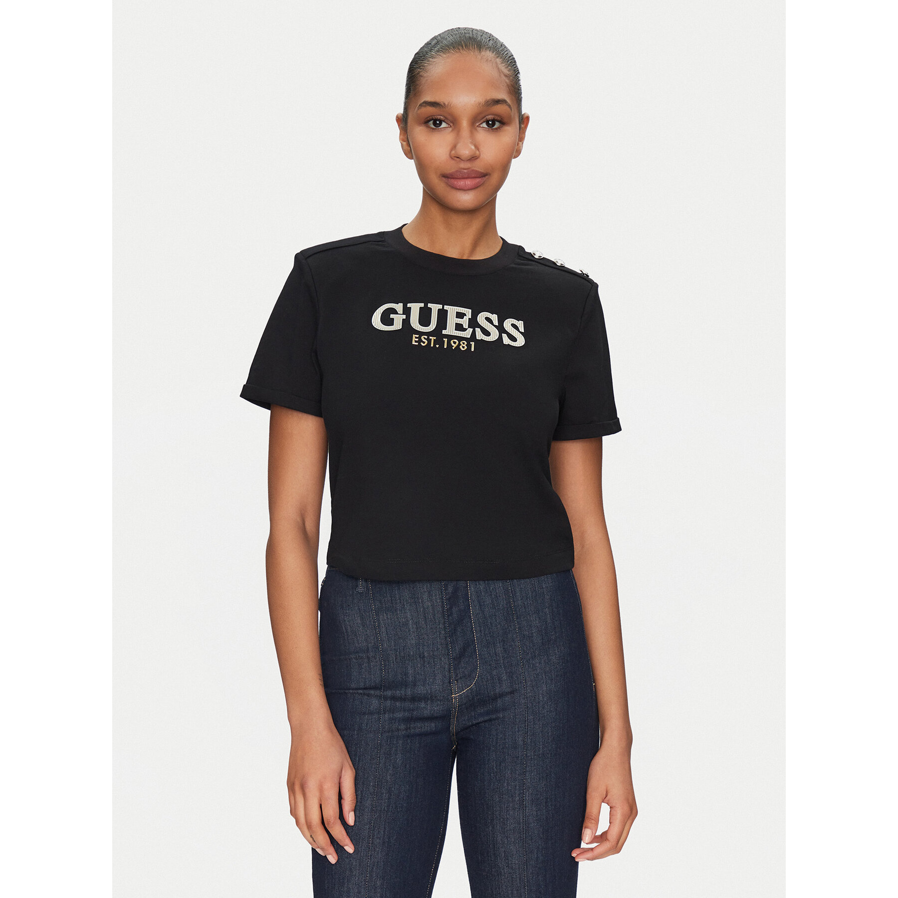 Guess T-Shirt W5GI15 K8FQ4 Schwarz Regular Fit