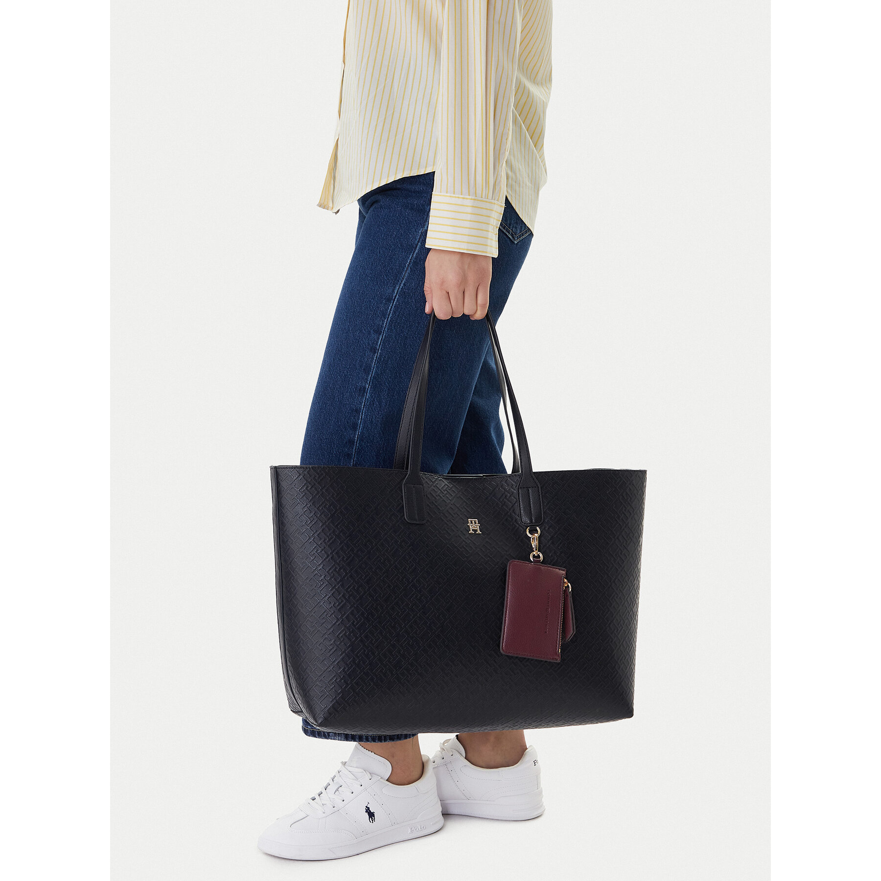 Geantă Tommy Hilfiger Th Icon Tote Mono AW0AW18174 Bleumarin