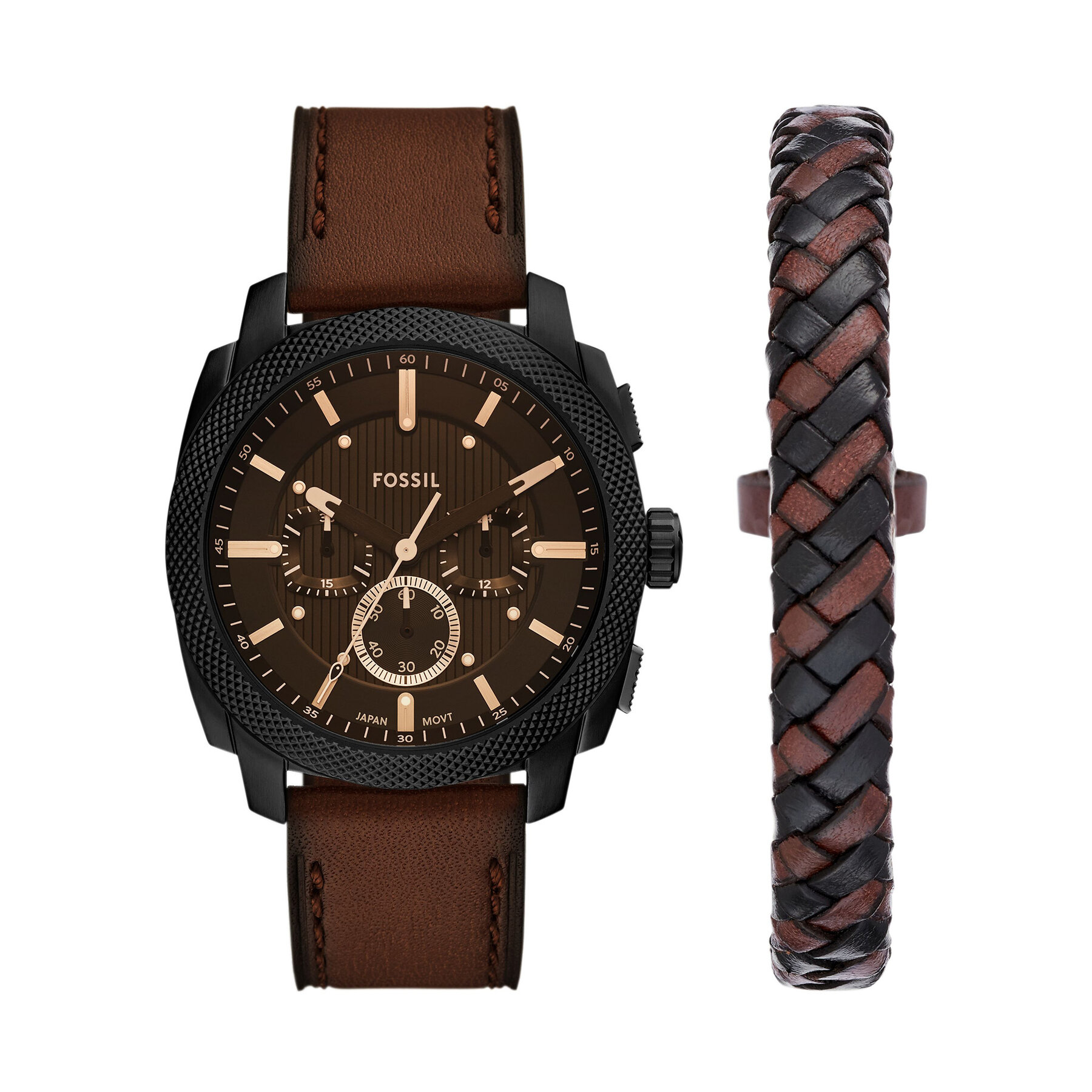 Set de ceas și brățară Fossil Machine Chronograph FS6102SET Maro