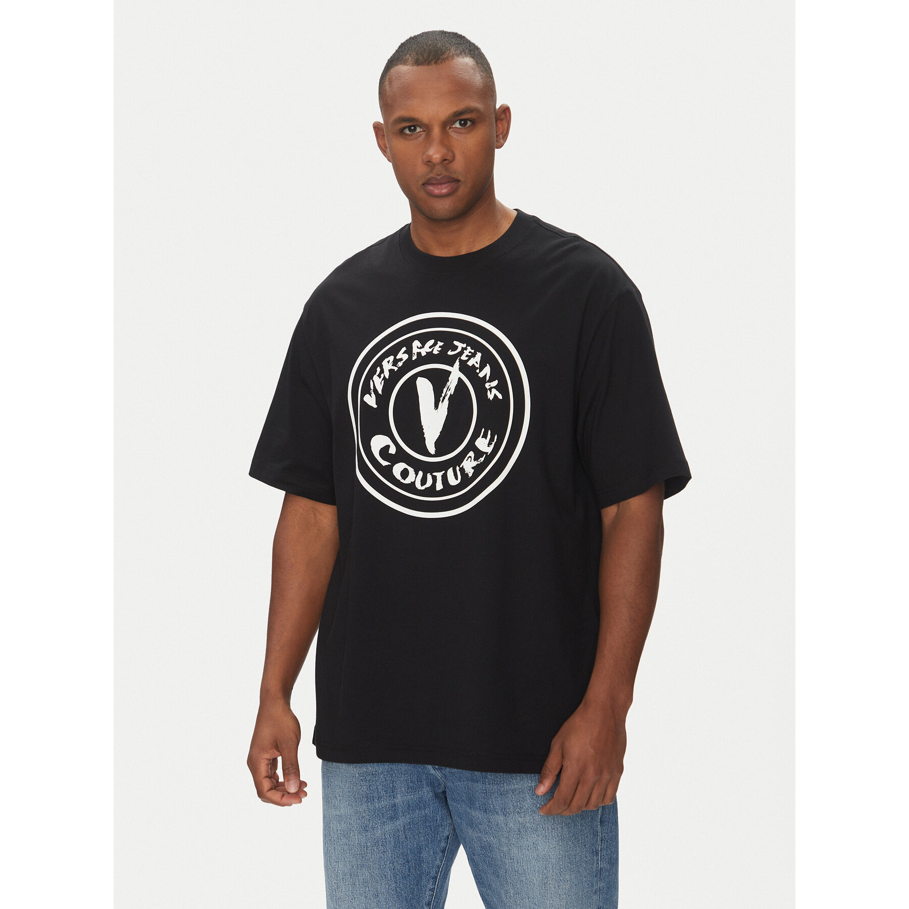 Versace Jeans Couture Póló 78GAHE08 Fekete Regular Fit
