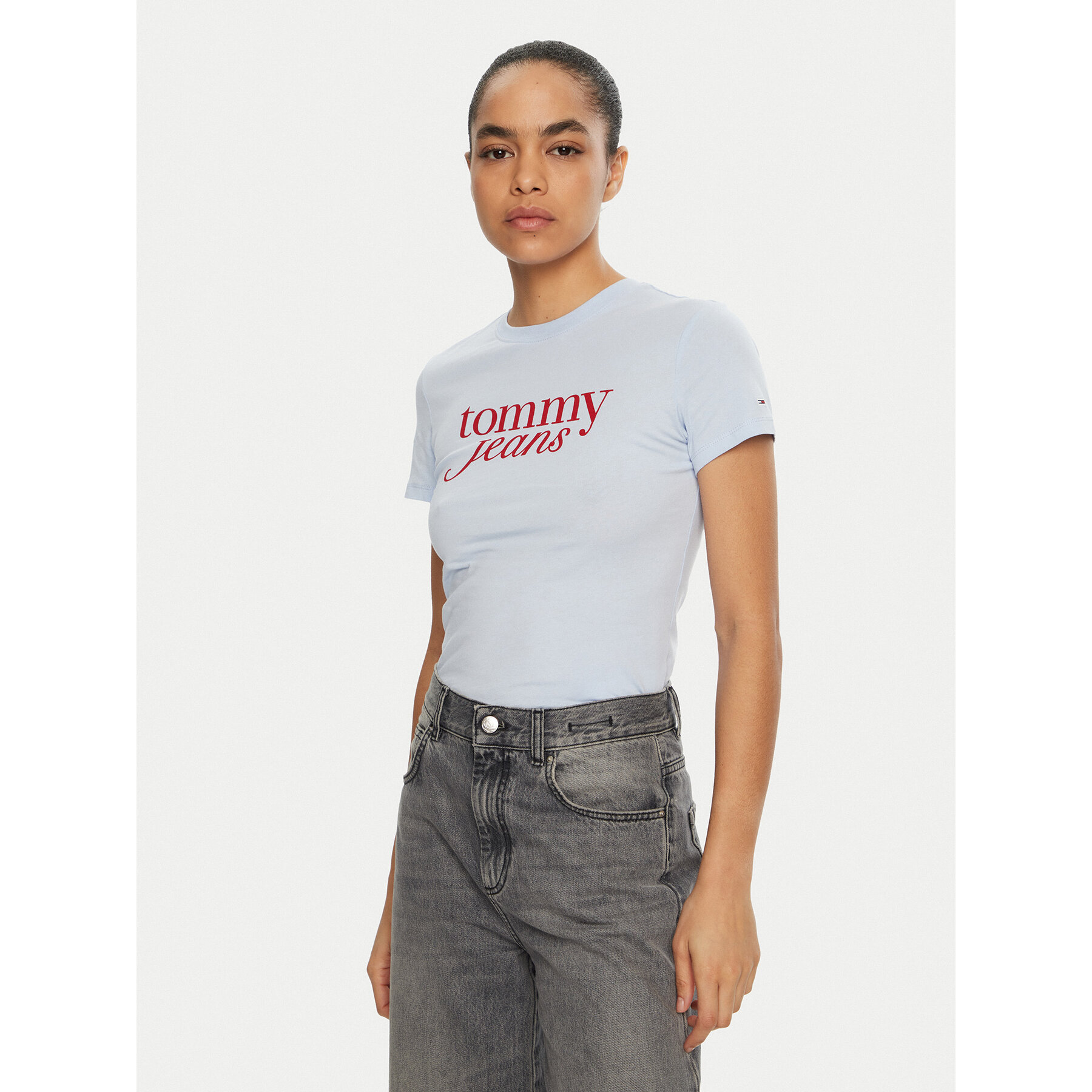 Tommy Jeans Marškinėliai Essential DW0DW19447 Žydra Slim Fit